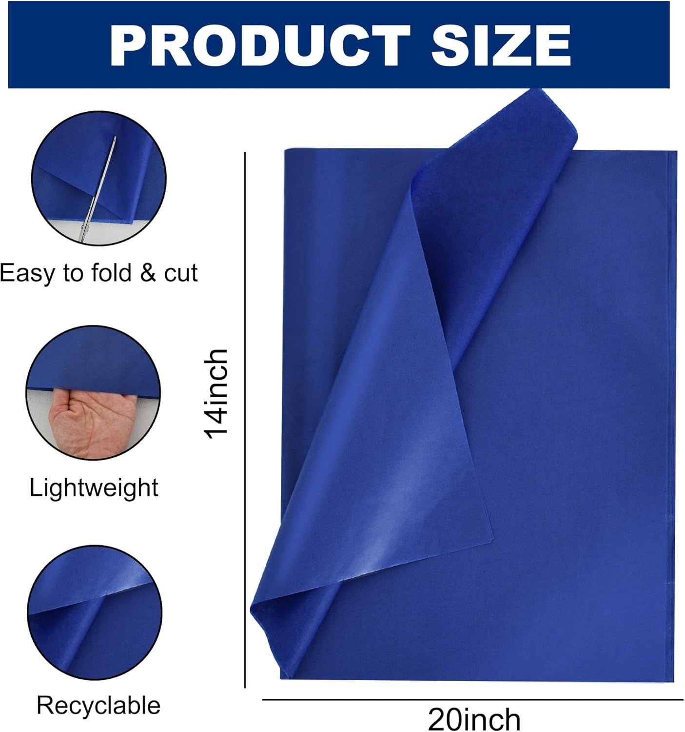 100 Sheets Royal Blue Tissue Paper Bulk, Wrapping Tissue Paper for Gift Bags, 14 x 20 Inch Gift Wrap for Birthday Wedding Graduation DIY Crafts Holiday Flowers