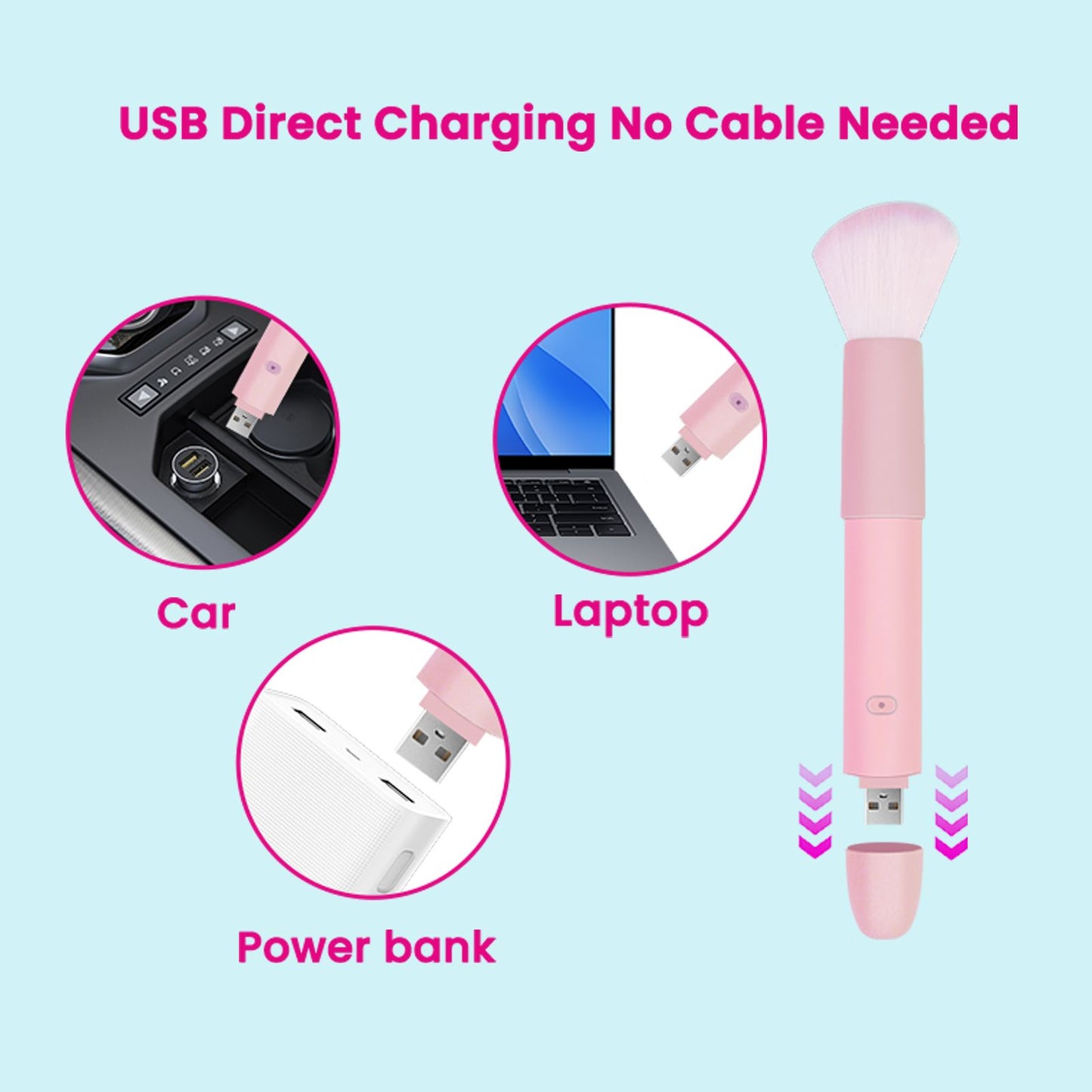 2-in-1 Massager and Makeup Brush Tool, 10 Vibration Modes Stimulator, Detachable Brush Head, Rechargeable Personal Massager, Waterproof Rinse-Friendly, Gift for Female Friends, Hand-Friendly Silent