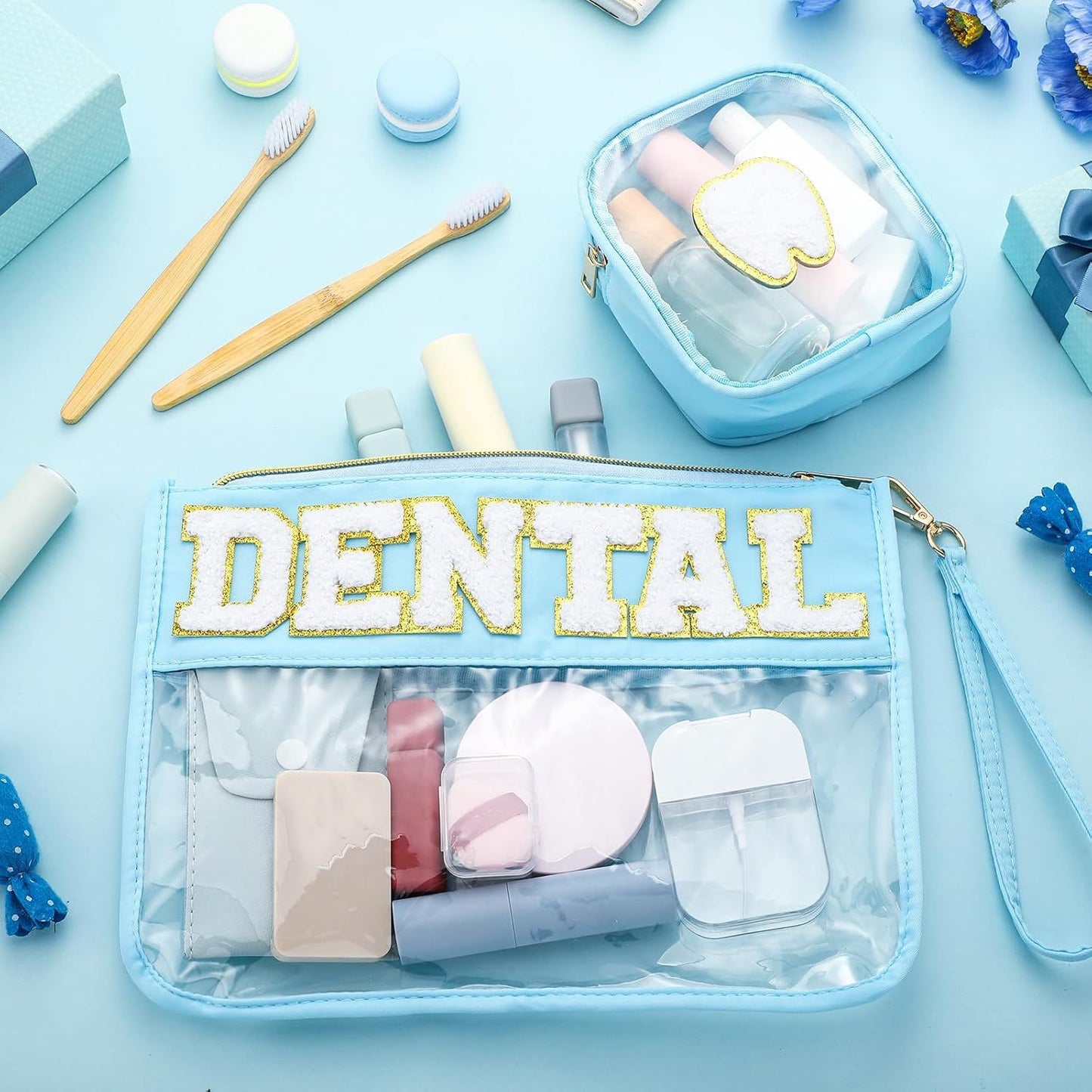 2 Pcs Dental Assistant Gifts Valentine Day Teeth Dentist Makeup Bags Dental Hygienist Gifts for Women Tooth Portable Toiletry Cosmetic Bags PVC Clear Pouch Thank You Graduation Purse