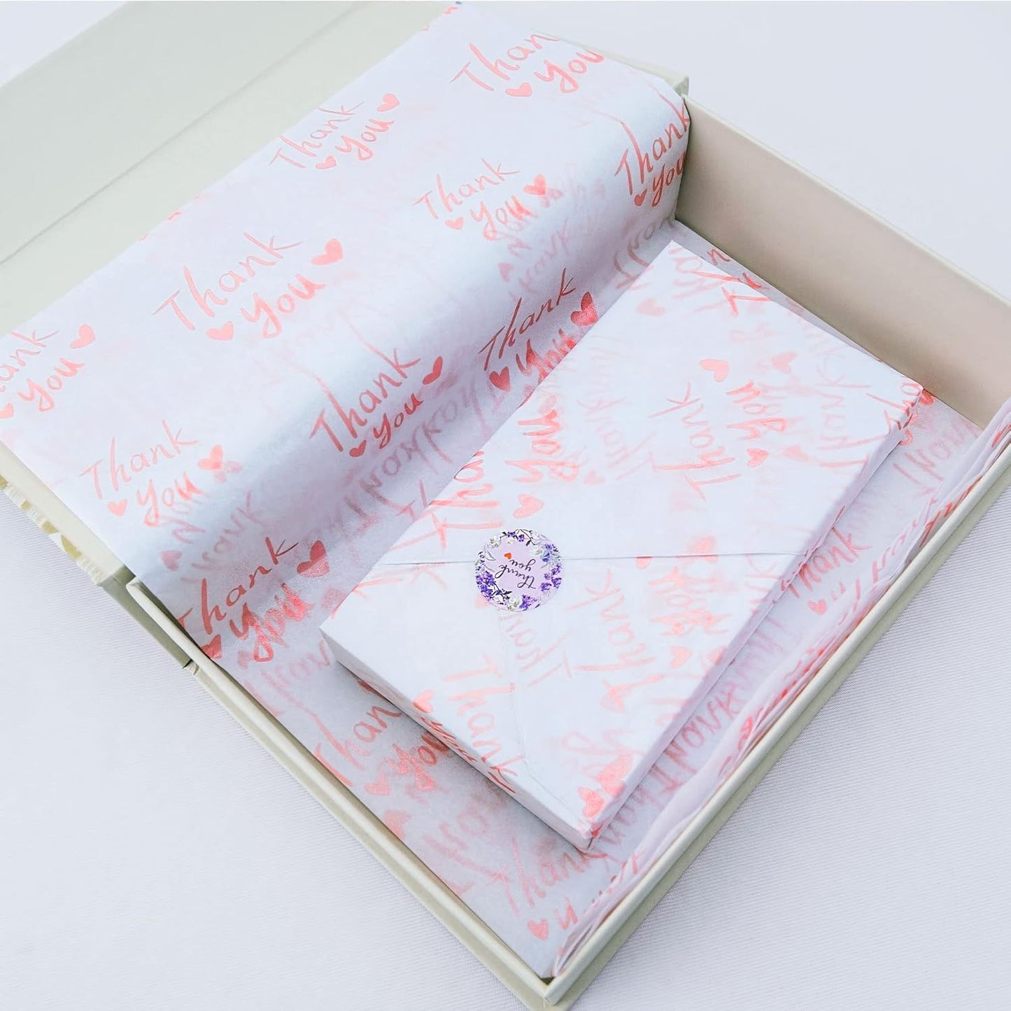30 Sheets 20" x 28" White with Metallic Pink Thank You Tissue Paper Bulk, Pink Gift Wrapping Tissue for Packaging, Gift Bags, Graduation, Birthday, Thanksgiving