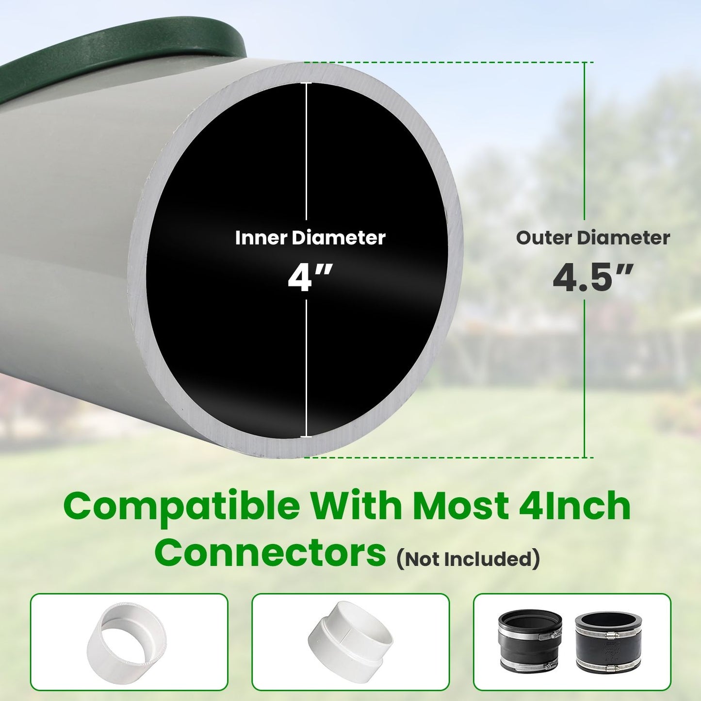 4Inch Green Angled Yard Drainage Pipe With Sloped Grate Yard Drain Emitter For Sump Pump Discharge Downspout Extensions Inlet Outlet Yard Drain Compatible With 4' Connections