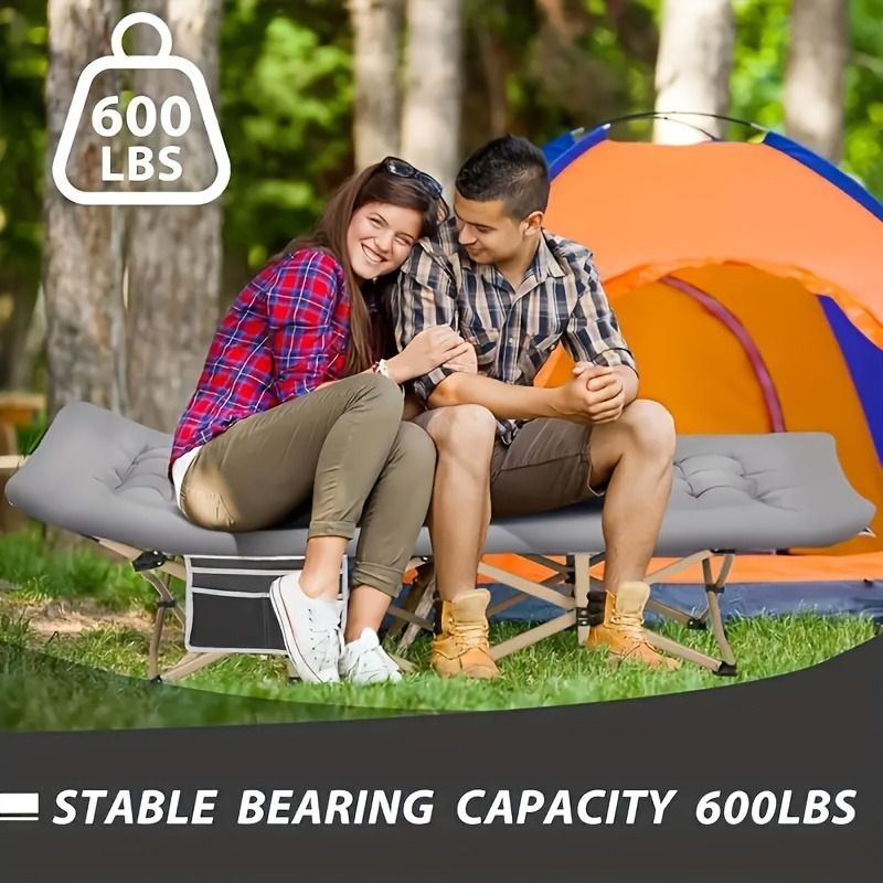 75-inch heavy-duty folding bed,single bed 10-leg design for stable support, portable camping bed with side pockets and mattress, winter camping equipment