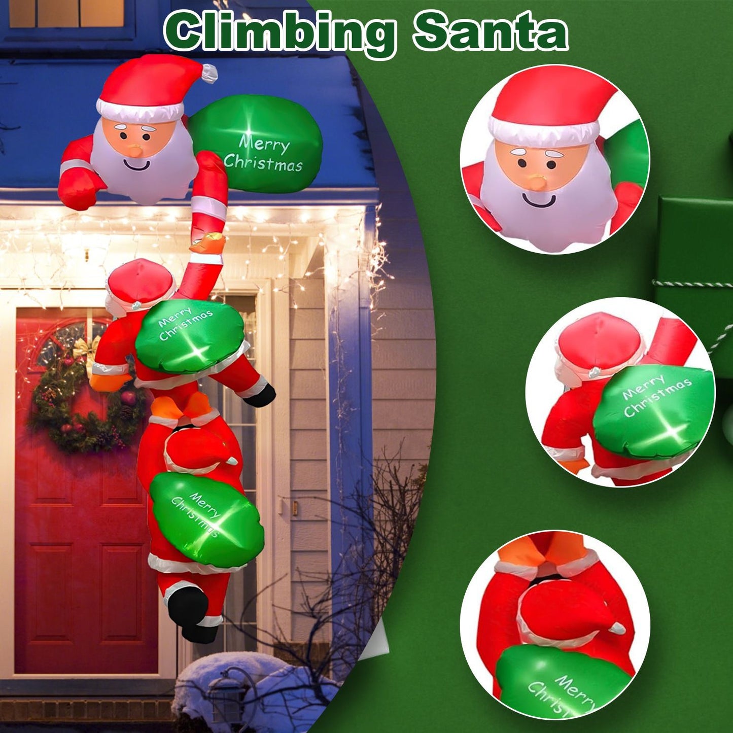8 Foot Inflatable Santa Claus Christmas Decoration - 6 LED Lights for Night Glow, Quick Inflation , 4 Suction Cups & 6 Ropes (Secure Hanging), Waterproof Material for Indoor/Outdoor Use