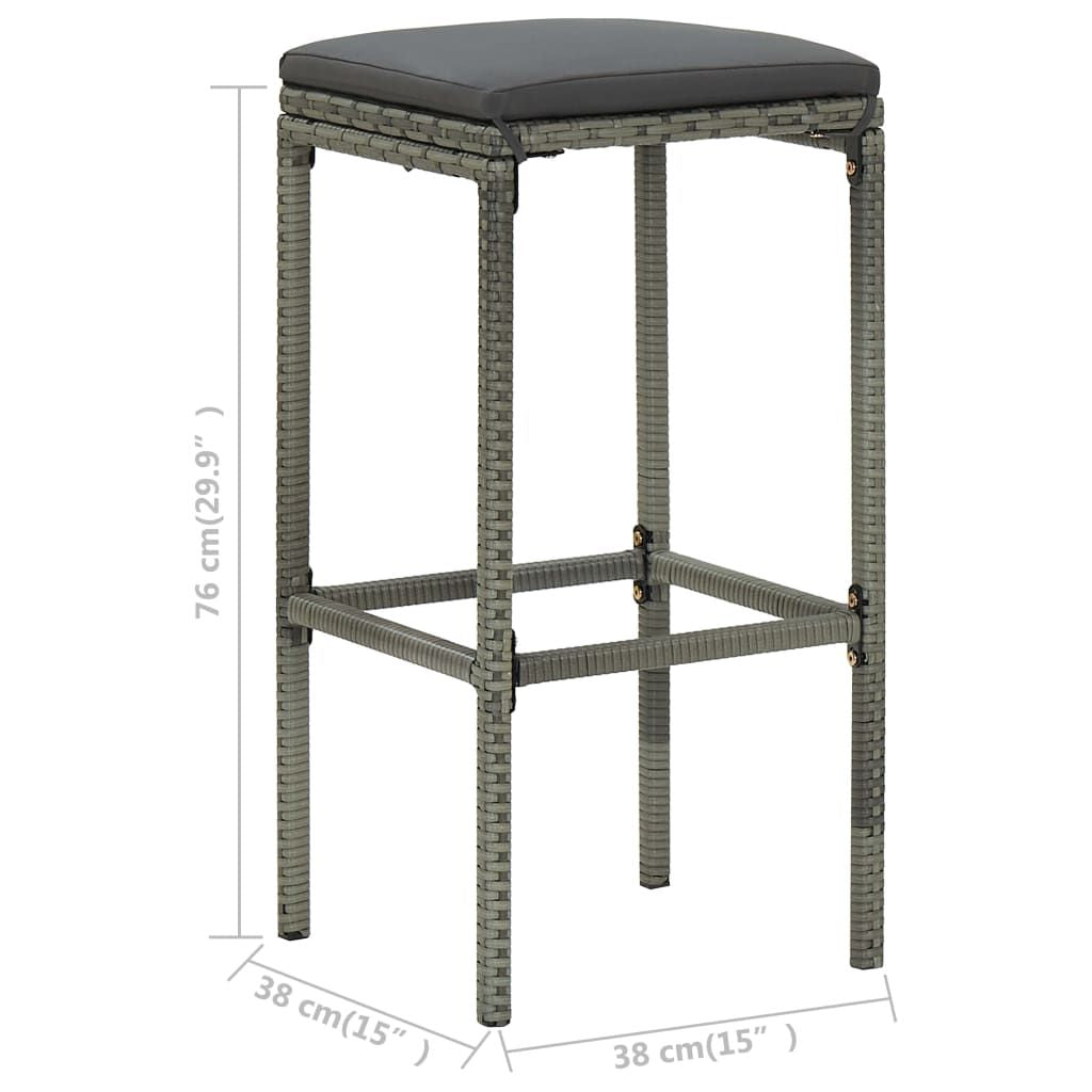 Bar Stool Set of 6 Grey PE rattan, steel, polyester Medium