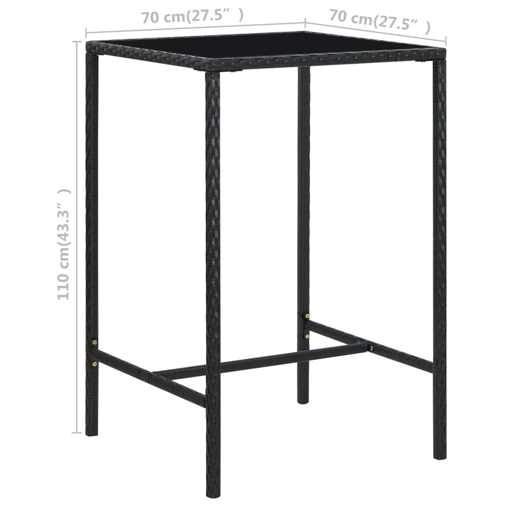 Bar Table Black PE rattan, powder-coated steel, tempered glass