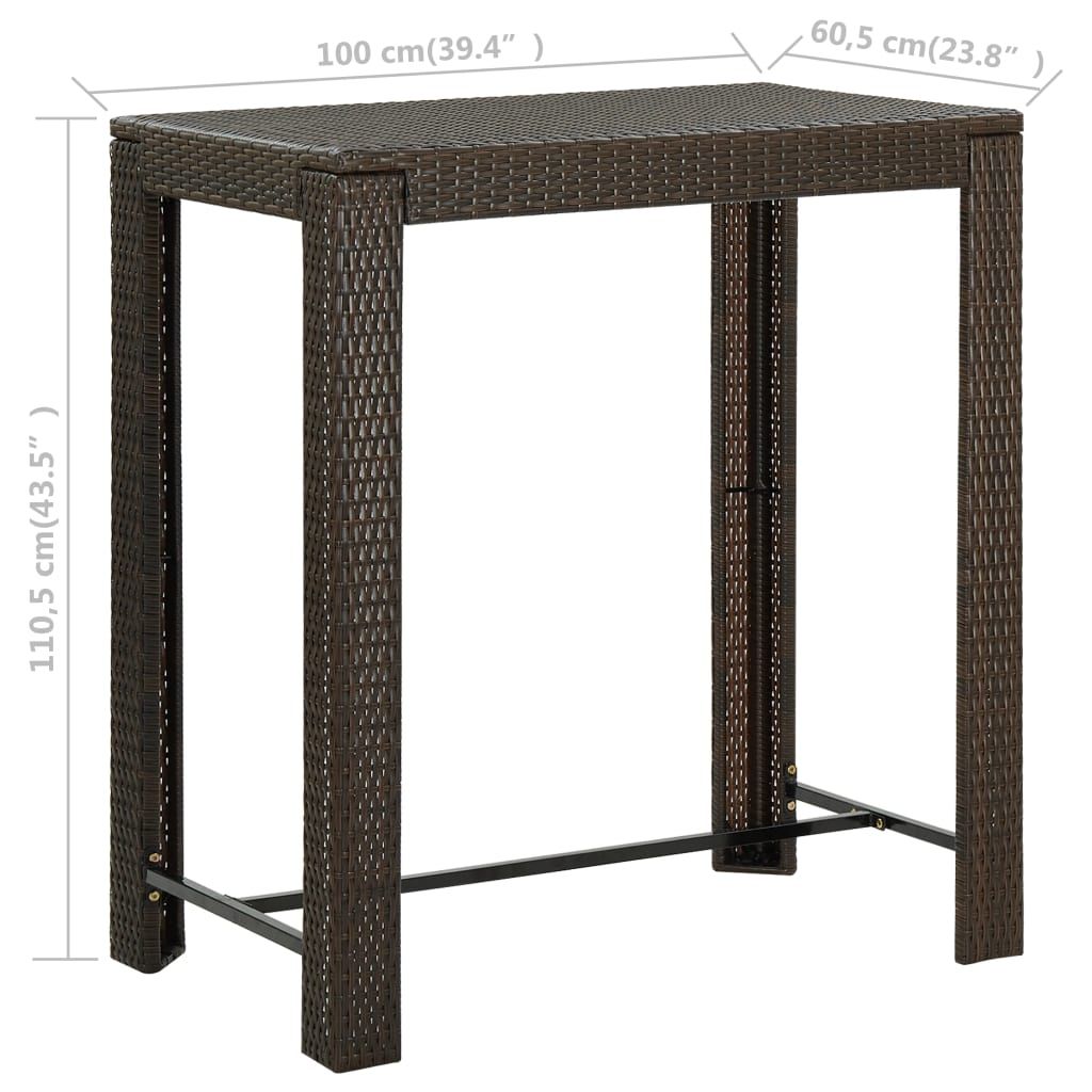 Bar Table Brown PE rattan, Powder-Coated Steel