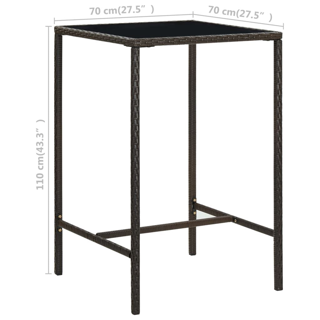 Bar Table Brown PE rattan, tempered glass, powder-coated steel