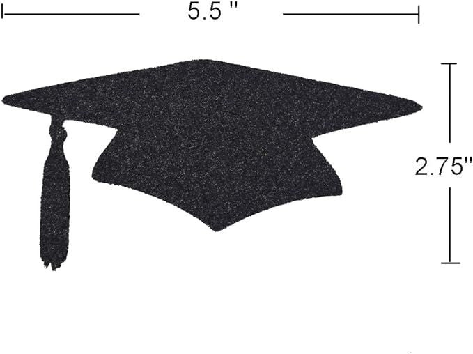 Black Glitter Grad Caps Confetti for Graduation Party Decorations, 5.5 inches (12pcs)