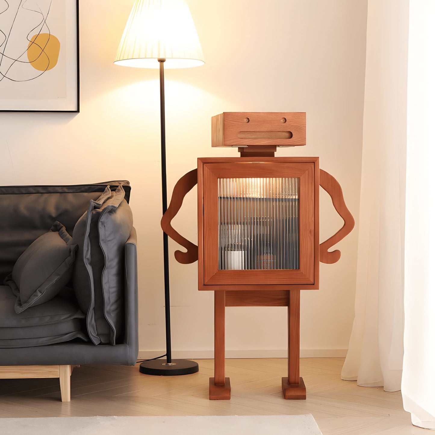 Black Walnut Robot Storage Cabinet, Accent Furniture, Side table
