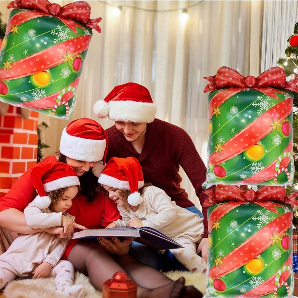 Christmas Gift Balloons Christmas Balloons Christmas Gift Foil Balloons for Christmas-Themed Party Birthday Party Supplies Decorations Party Decorations Balloons Party Sets-3pcs