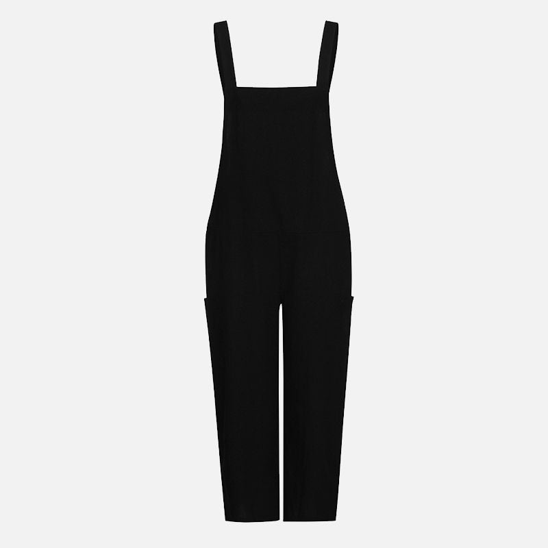 Cotton Linen Backless Wide-leg Female Jumpsuit Patchwork Pocket Suspenders Bib Jumpsuits Women 2021 Spring Summer Fashion Romper