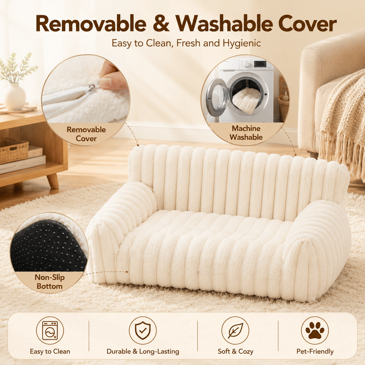 Cute Cat Couch for Pets - Fluffy Cat beds with Premium Soft Corduroy Fleece, Fuzzy Cats beds for Indoor Cats with Removable Washable Cover, Supportive Pet Sofa