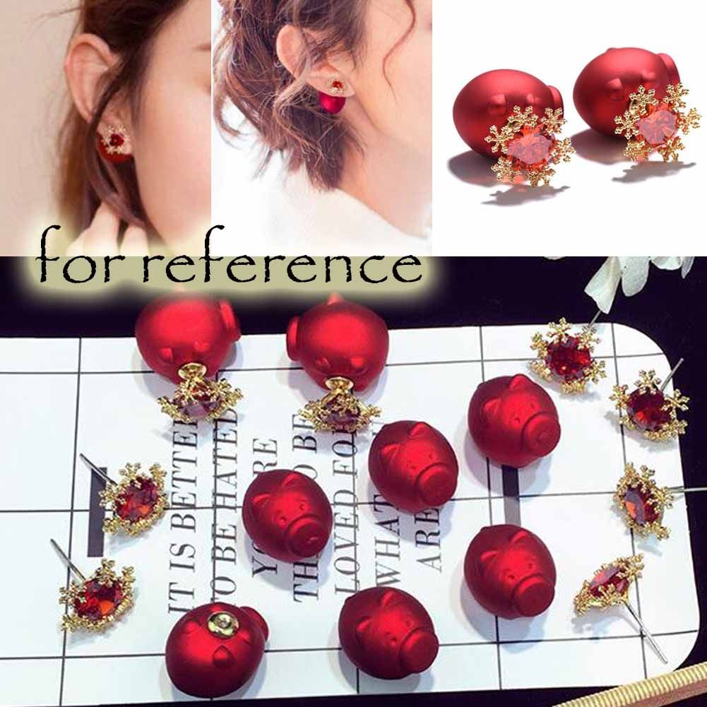 Cute Piggy Earrings for Women Red Pig Snowflake Stud Earrings Jewelry Birthday Gift; 2 Pairs