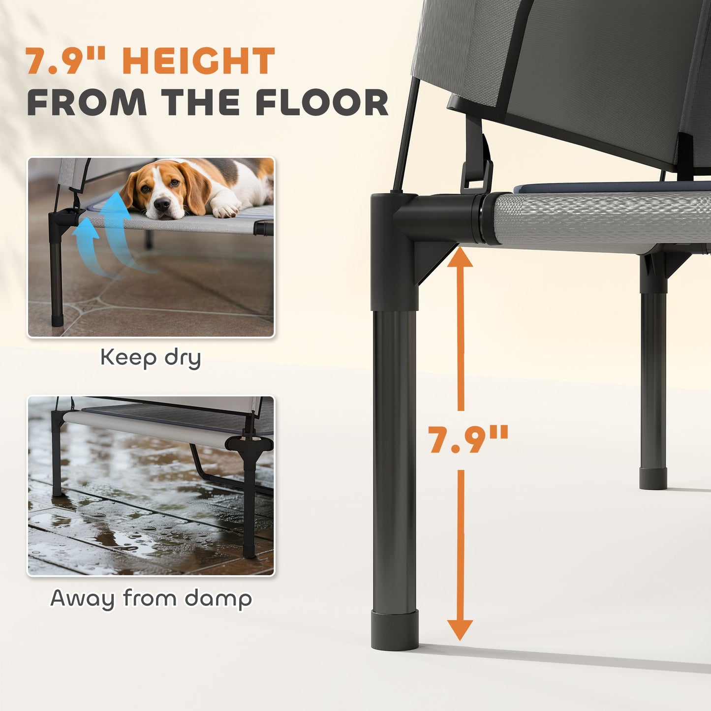 Elevated Dog Bed with Removable Canopy, Portable Outside Raised Pet Cot with Cooling Pad, Storage Bag, 36" x 29.5" x 35"