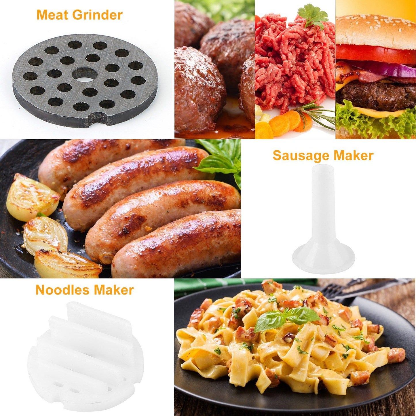Ergonomic Handle Manual Meat Grinder, 3cm Max Clamp Opening for Tabletop, Multifunctional Sausage & Noodle Maker with Anti-Scratch Table Clamp,Multifunctional for Meat/Pepper/Chili Grinding