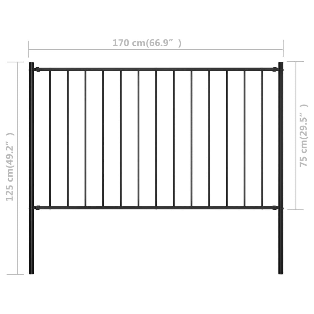 Fence Panel with Posts Powder-coated Steel 5.9 ft x 2.5 ft Black