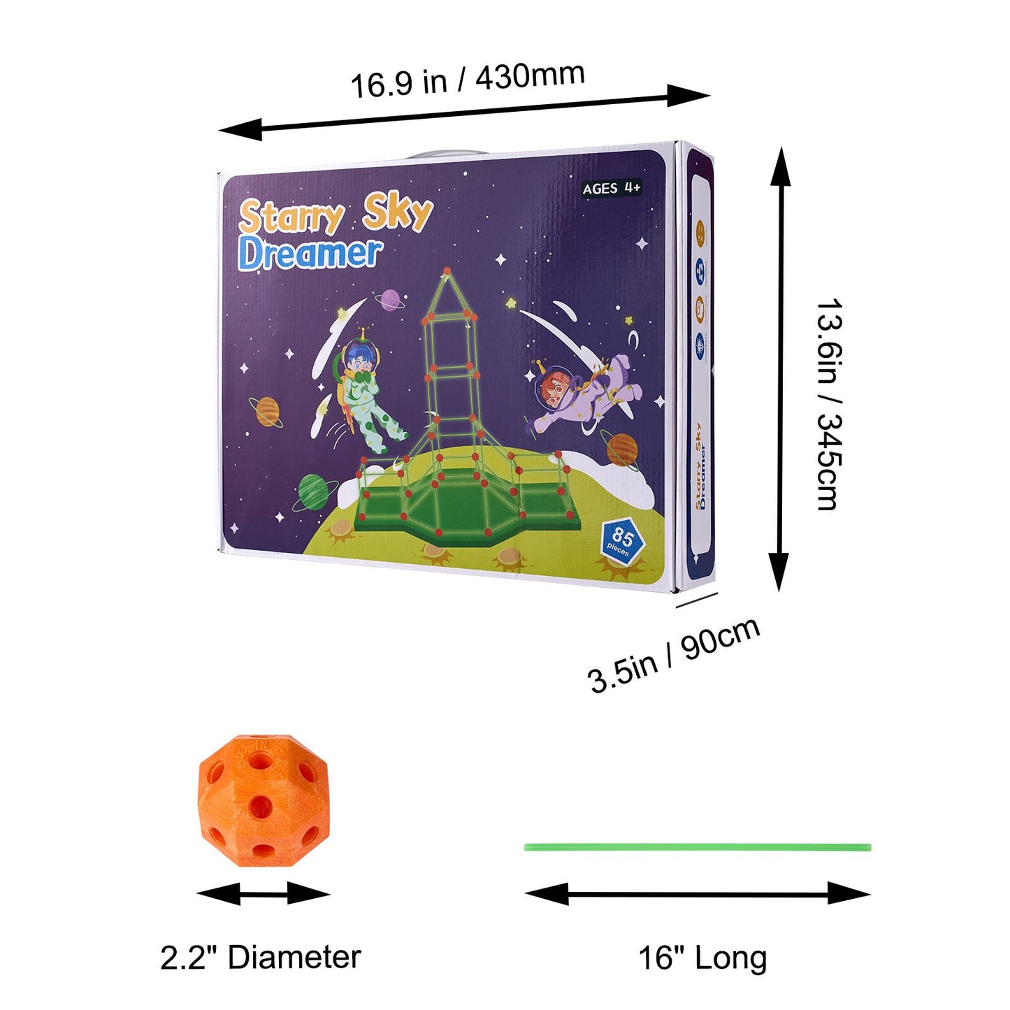 Fort Building Kit for Kids, 85PCS Glow in The Dark STEM Building Toys, Educational Gift for 4 5 6 7 8+ Year Old Boys & Girls, Indoor Outdoor Play Tent Construction Toys with 55 Rods and 30 Balls