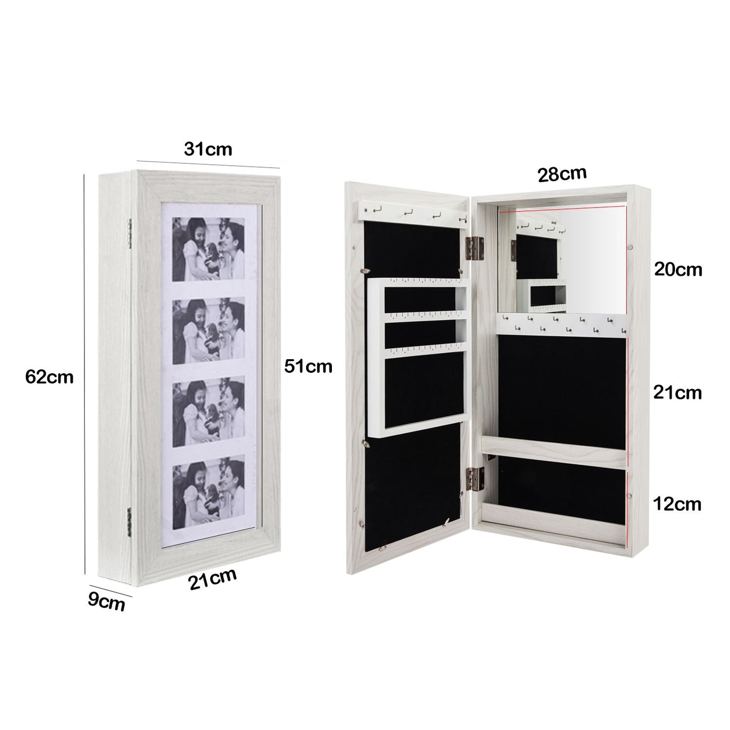Free shipping Jewelry Organizer Wall/Door Mounted Lockable Jewelry Cabinet with Mirror Space Saving Jewelry Storage Cabinet,Beauty Organizer Dressing Makeup,White