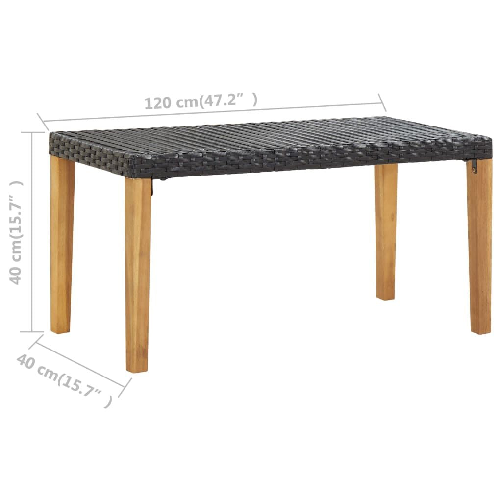 Garden Bench Black Poly Rattan and Solid Acacia Wood Medium