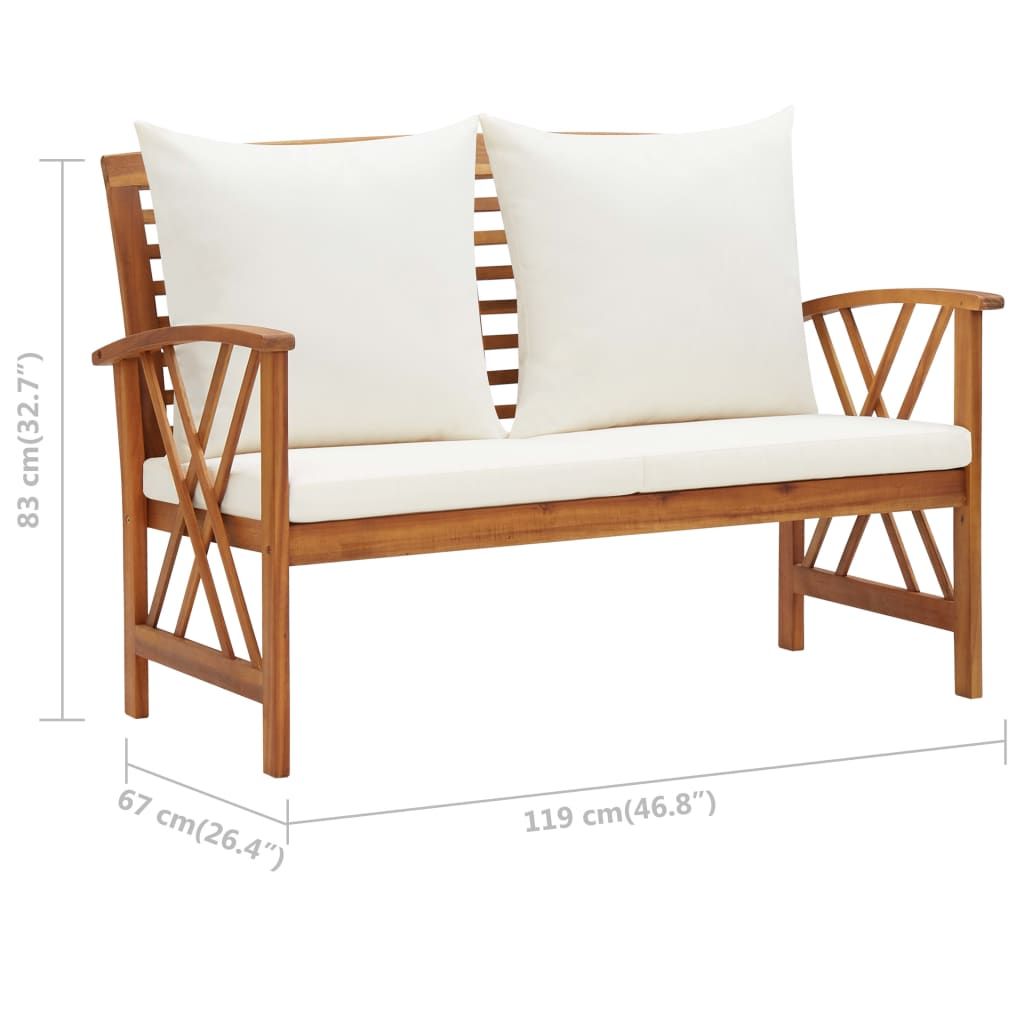 Garden Bench Cream white and natural wood