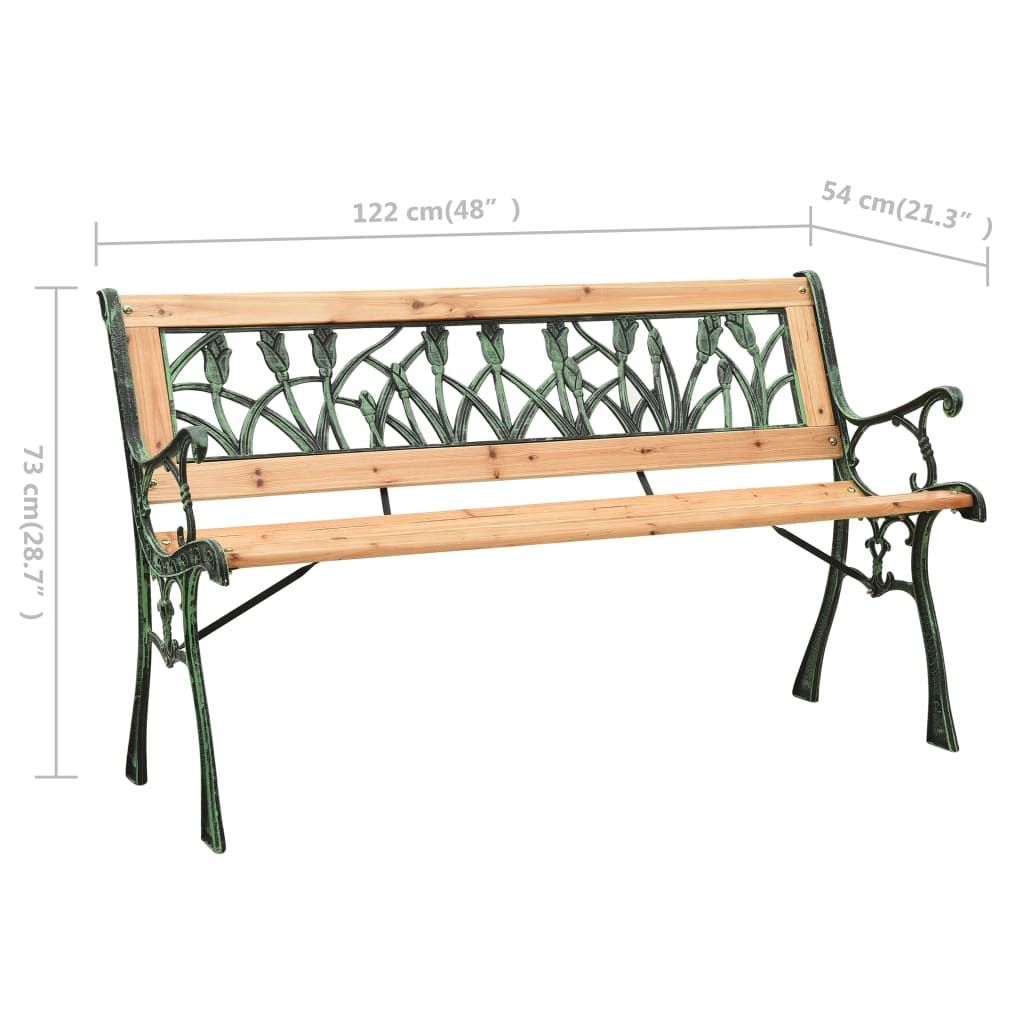 Garden Bench Natural Wood, Green Solid Firwood, Cast Iron, PVC