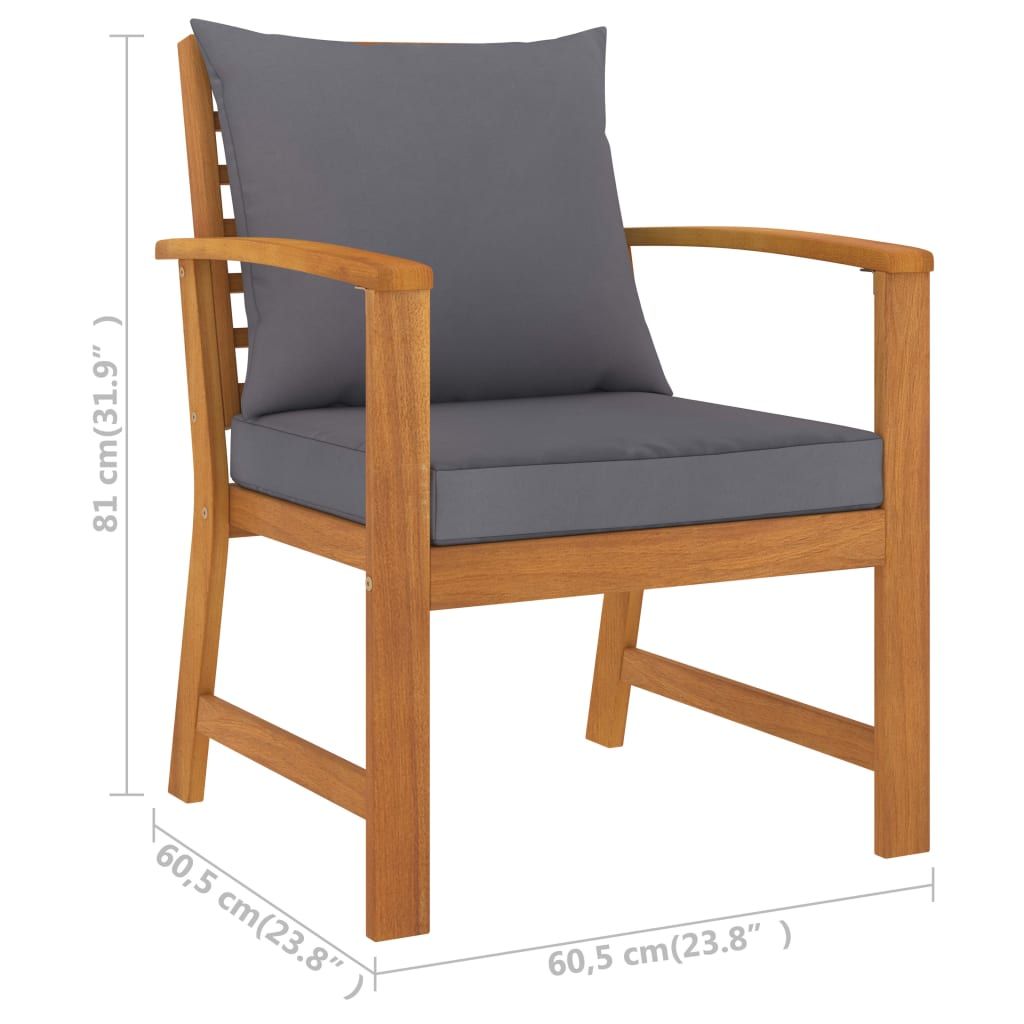 Garden Chair Set of 2 Dark Grey Cushions, Natural Wood