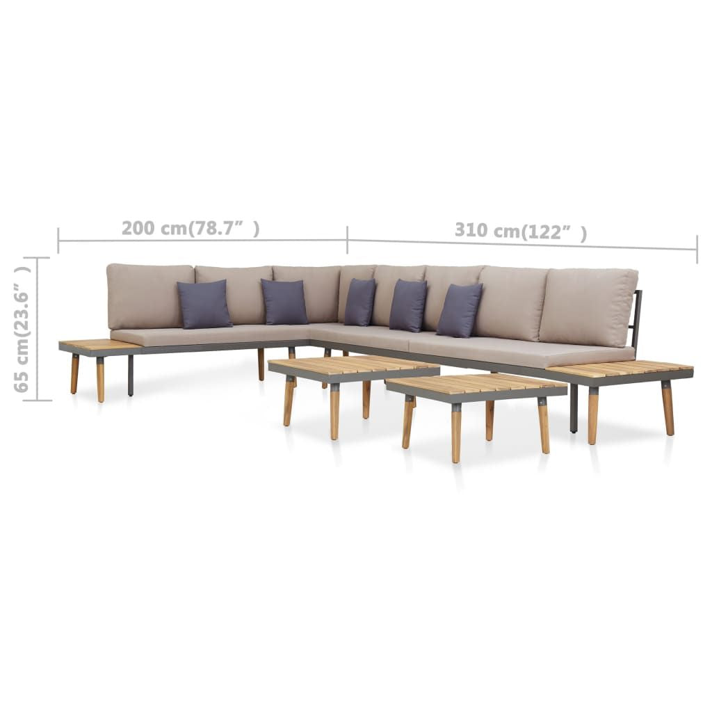 Garden Lounge Set Brown and Grey Solid Acacia Wood, Steel, Polyester