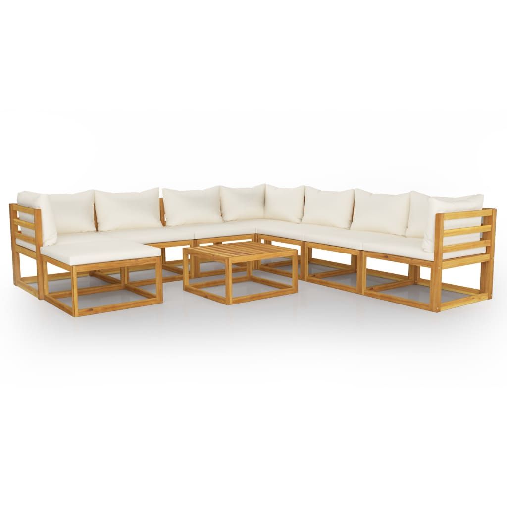 Garden Lounge Set Cream Solid acacia wood, fabric (100% polyester)
