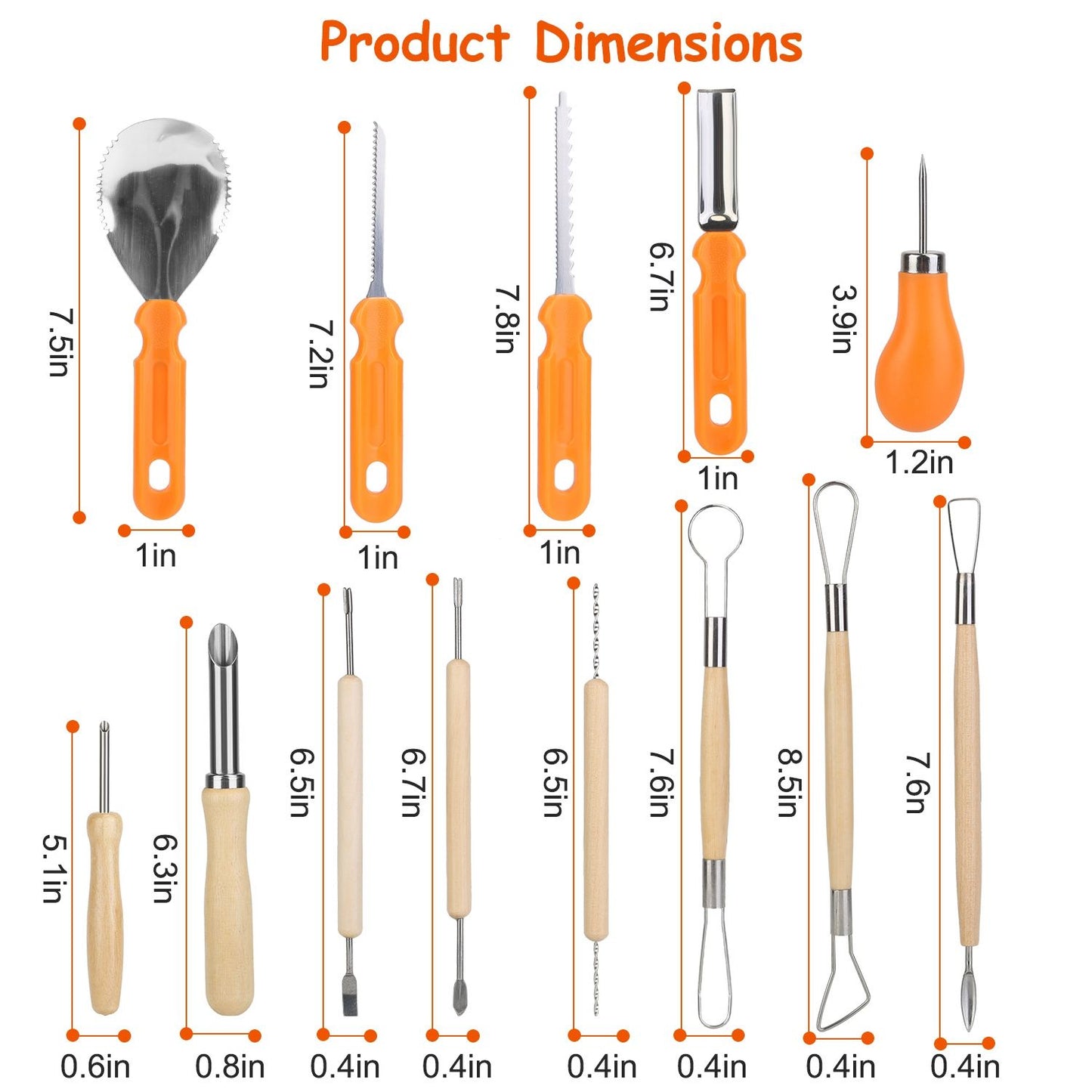Halloween 13PCS Pumpkin Carving Kit, All-in-One Jack-O-Lantern Tool Set with Stainless Steel Blades (Anti-Rust), Anti-Slip Handles - Includes Scooper/Drill/Saws/Etching Tools, Ideal Gift for Family