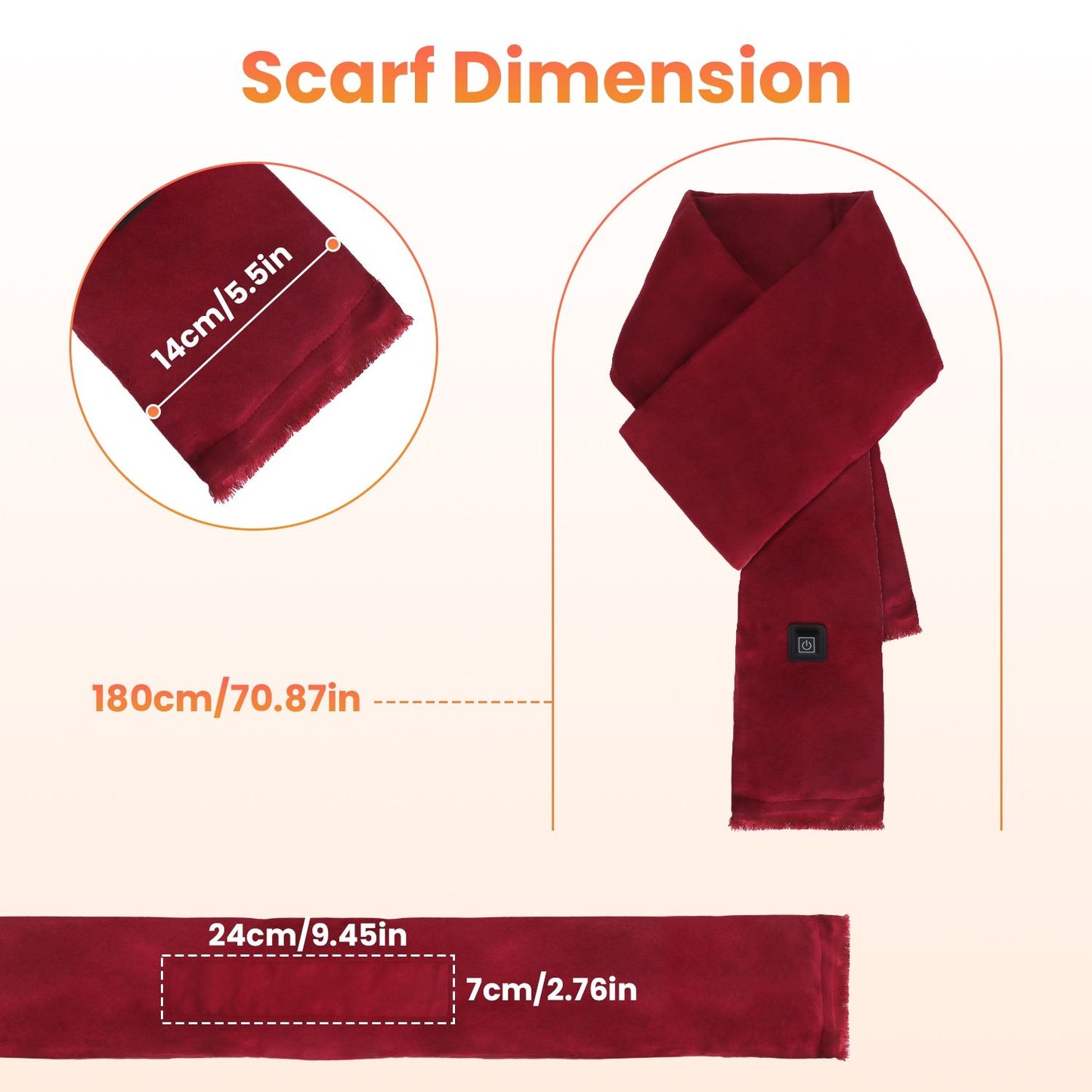 Heated Scarf USB Powered - 3 Heat Settings (Low/Medium/High), Soft Skin-Friendly, Washable, Stylish Colors for Winter Hiking/Camping/Birthday Gifts