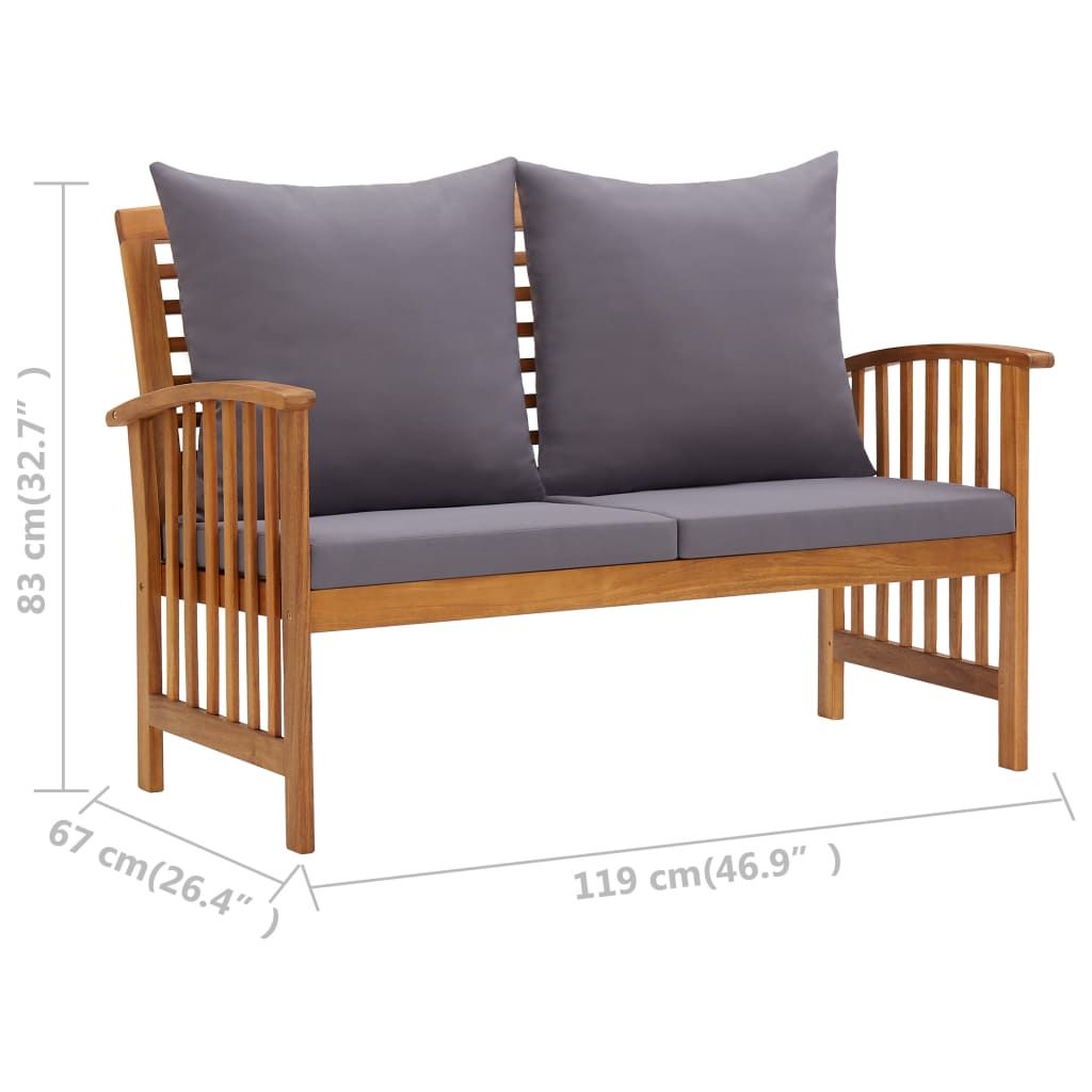 Patio Bench with Cushions 46.9" Solid Acacia Wood