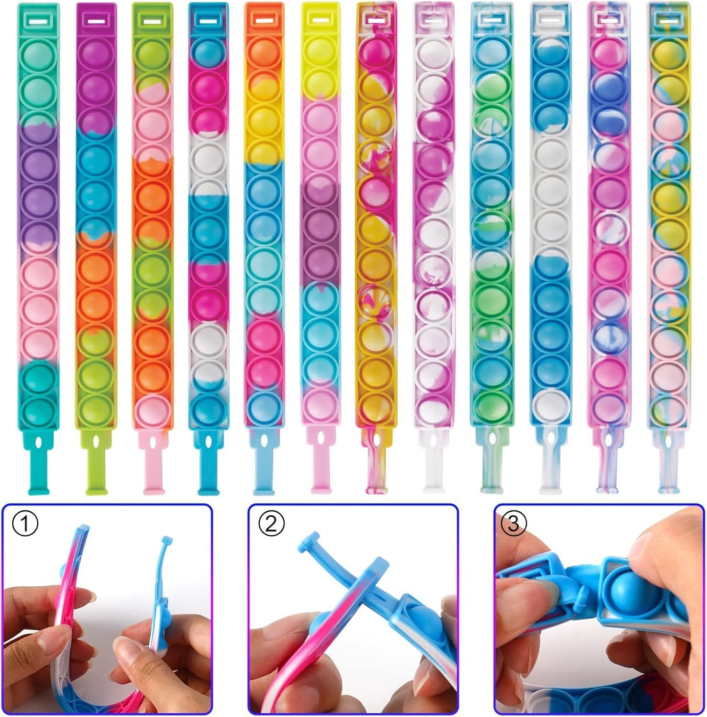 Pop Bracelets Fidget Toys Bulk Its 24 Pack Valentines Day Gifts for Kids Valentine Party Favors Pop Fidget Bracelet It Fidget Toy Fidgets for Classroom Prizes Student Gift Birthday Goodie Bag Stuffers