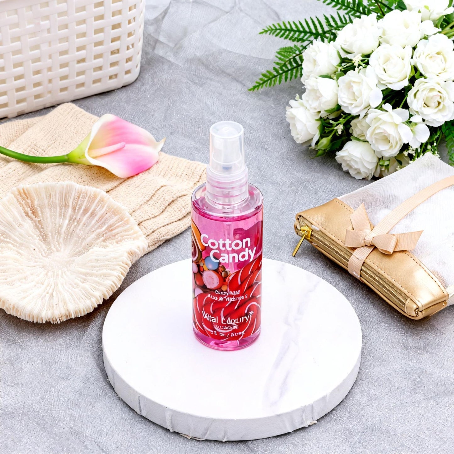 Portable 3pc Body Care Gift Set - Cherry Blossom & Cotton Candy Scents - Hydrating Shower Gel Body Lotion & Fragrance Mist Kit