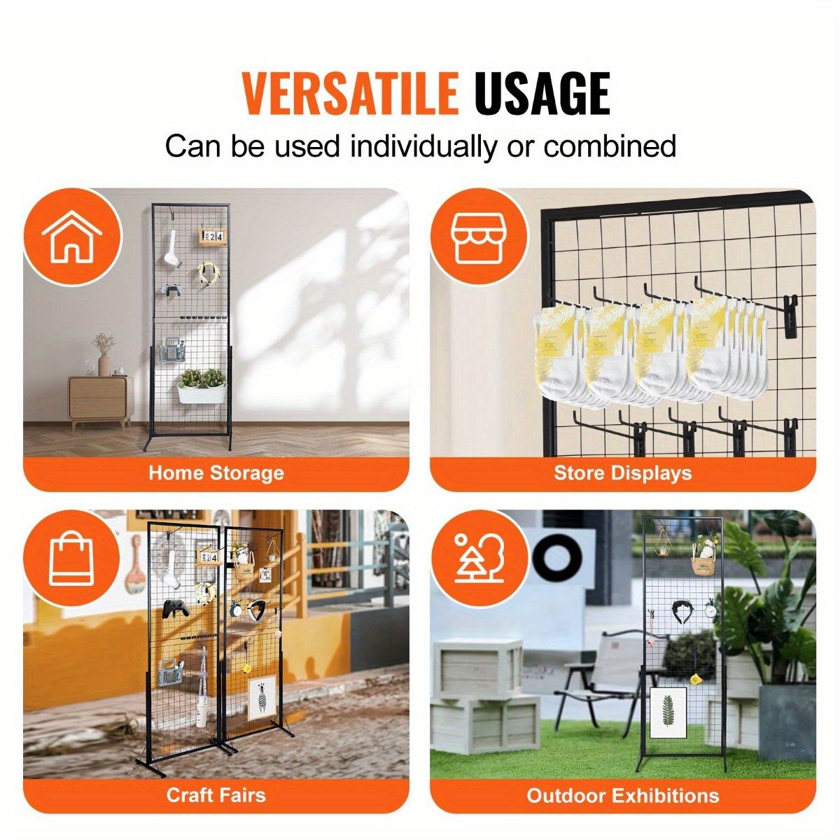 Professional Gridwall Display System 2-Pack 24"x67" Double-Sided Retail Grid Wall Panels with Sturdy T-Base & 20 Display Hooks/Clips for Boutique, Craft Fair & Trade Show