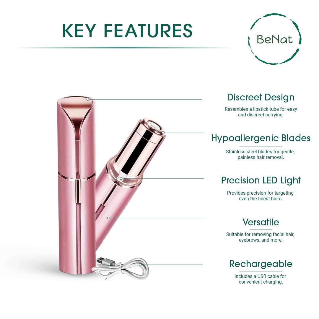 Set of 3. Rechargeable Effortless Beauty Kit - Facial Hair Remover, Eyebrow Trimmer & Heated Eyelash Curler Set