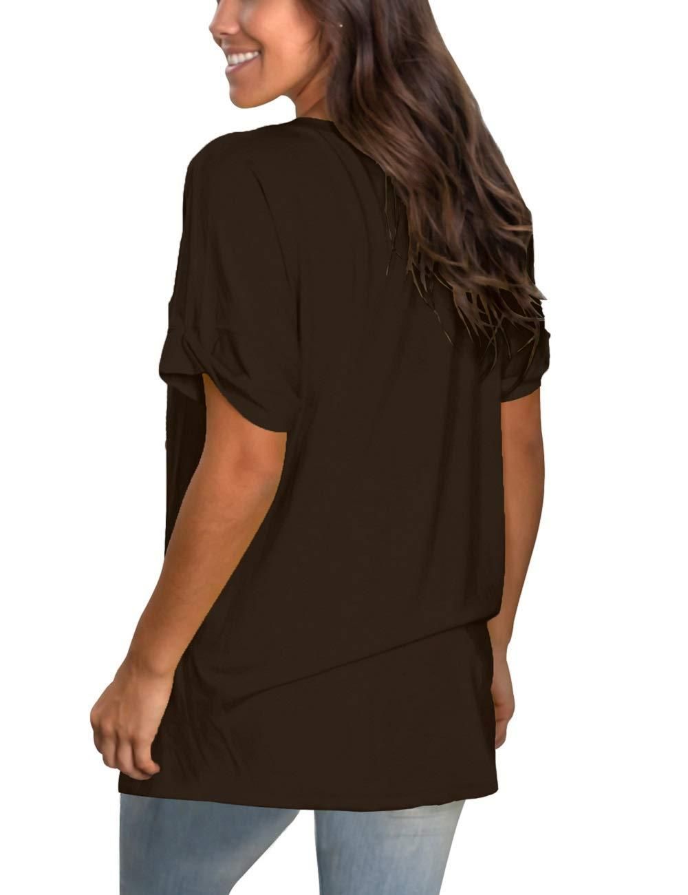 Shirts for Women Casual Summer Tops Simple Tshirts V Neck for Teen Girls Coffee M