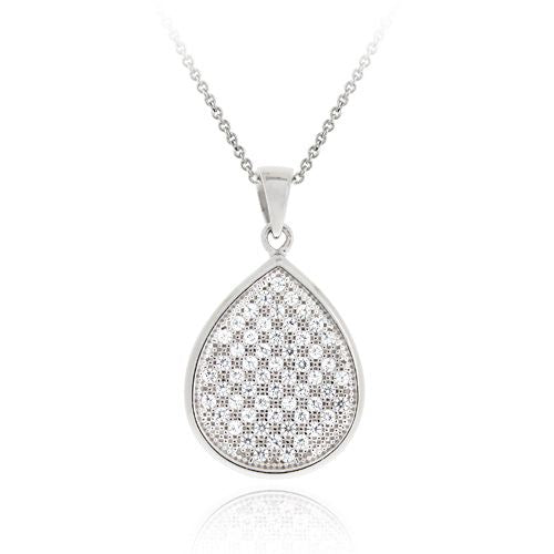 Sterling Silver CZ Micro Pave Teardrop Pendant