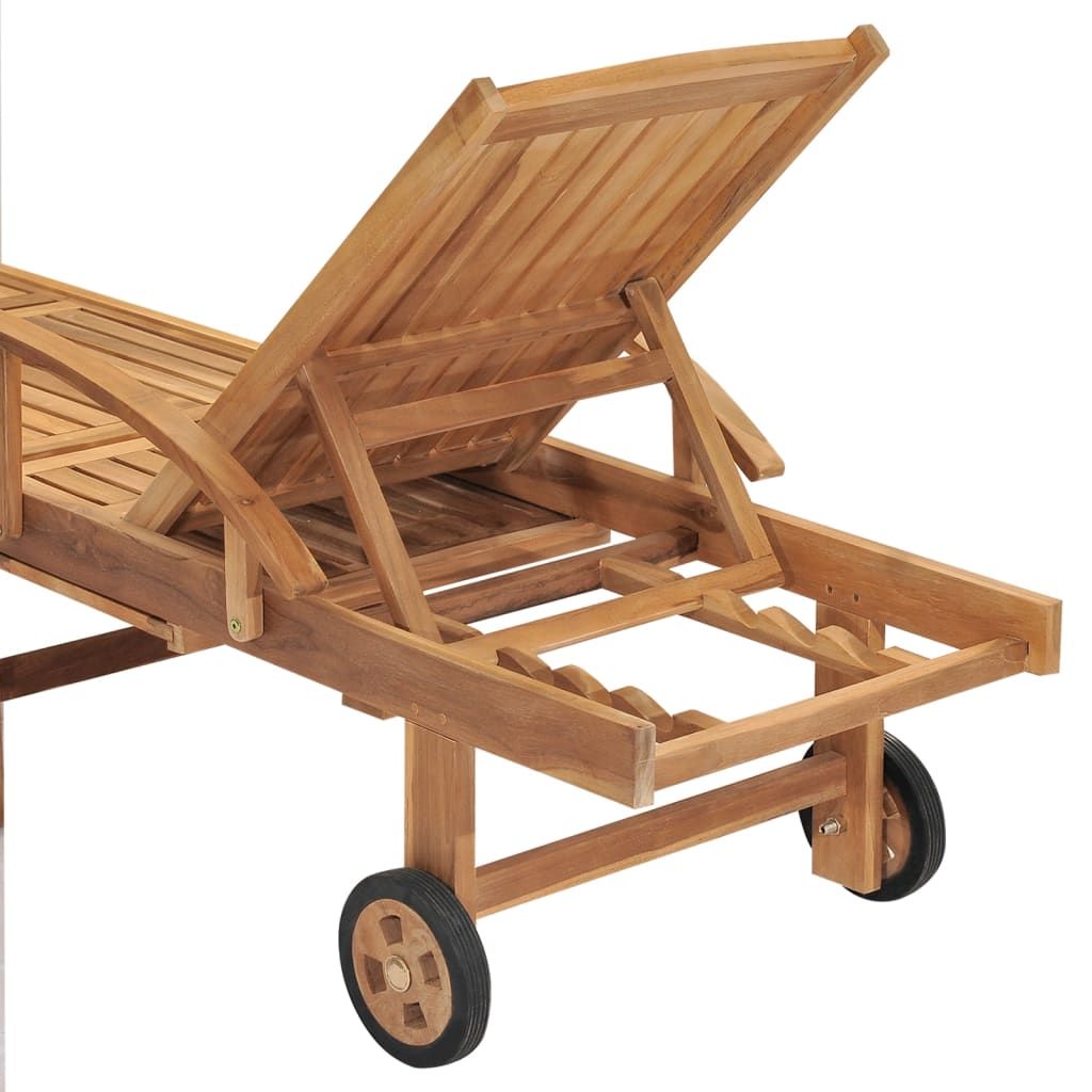 Sun Lounger Natural Teak Solid Teak Wood, Galvanized Steel