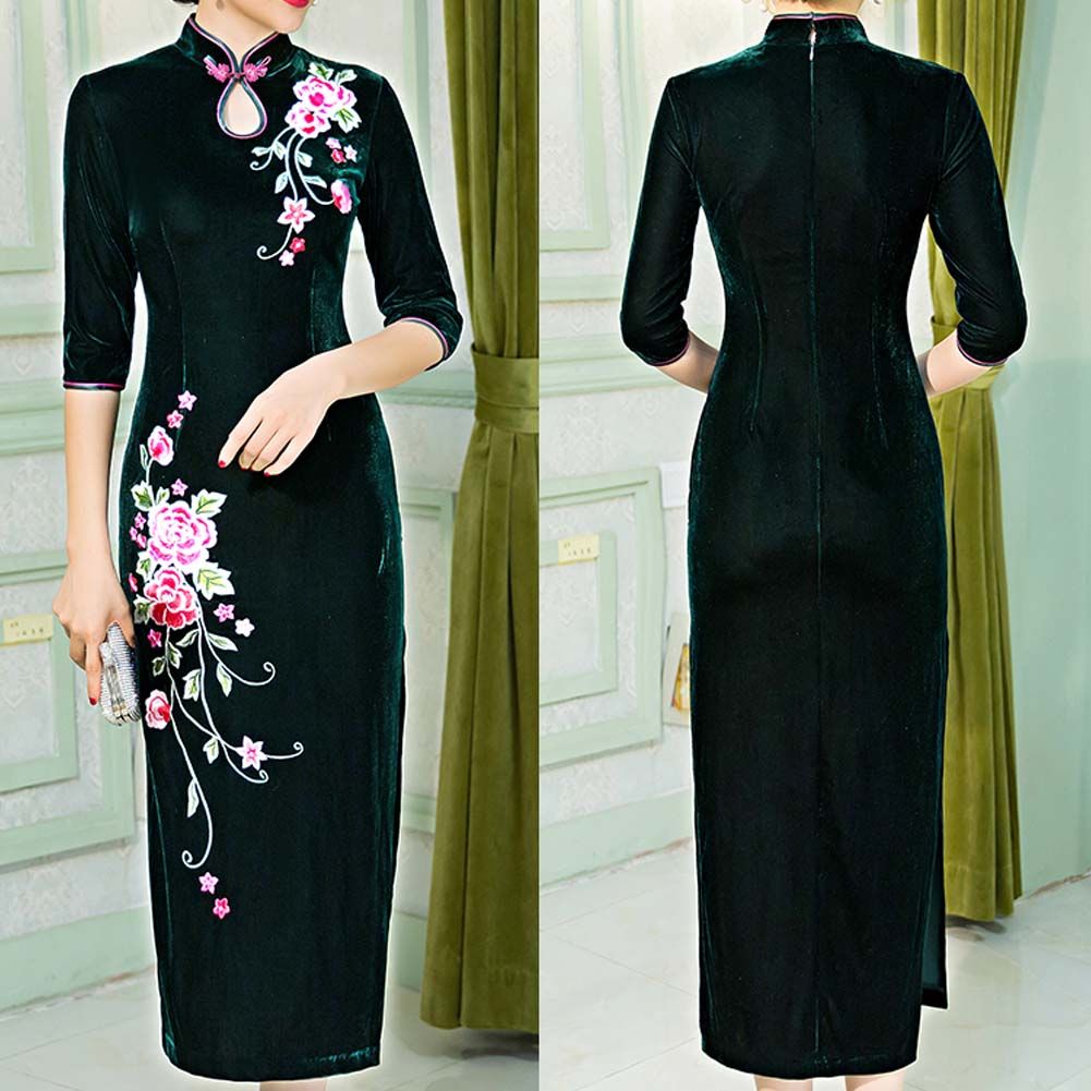 Thin Velvet Cocktail Dress Chinese Dress Oriental Dress Party Dress Cheongsam