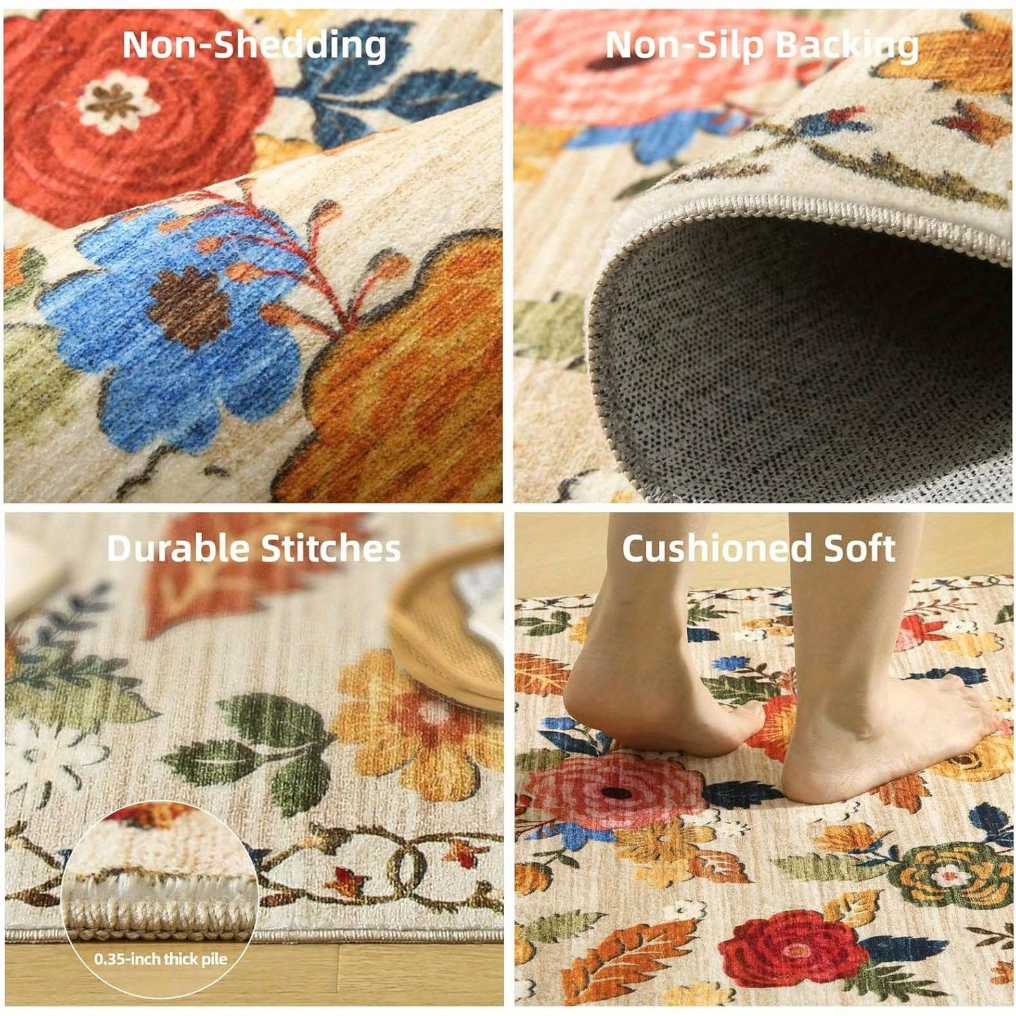 Washable Small Entryway Area Rugs: 2'x3' Floral Rug Non Slip Door Mat Indoor Entrance Stain Resistance Low Pile Throw Rugs for Inside Front Door Floor Bedroom Bedside Kitchen Nursery Dorm Home Entry