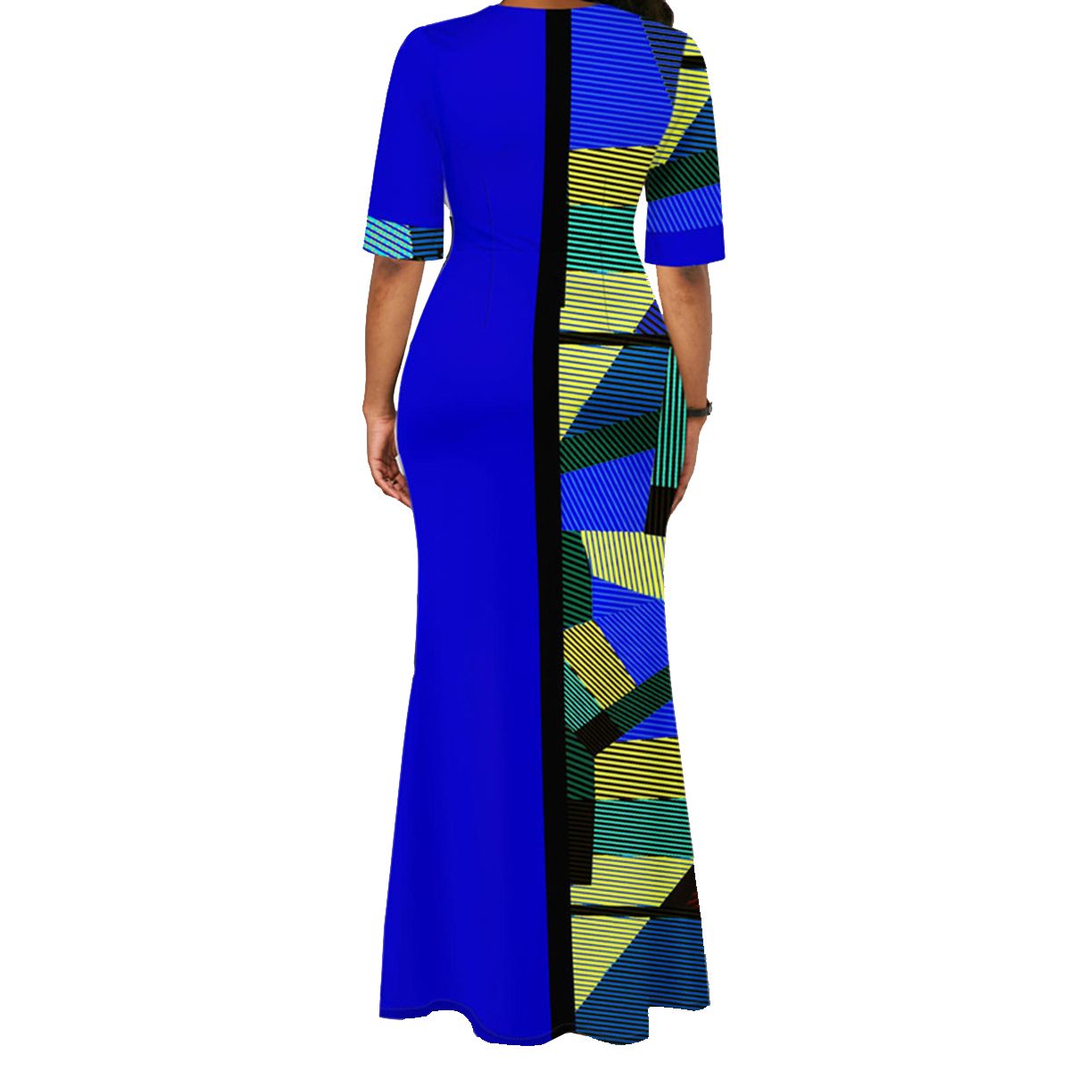 Women's Geometric Print Bodycon Dresses Short Sleeve Slit Sexy Long Evening Dress for Party Prom Dinner