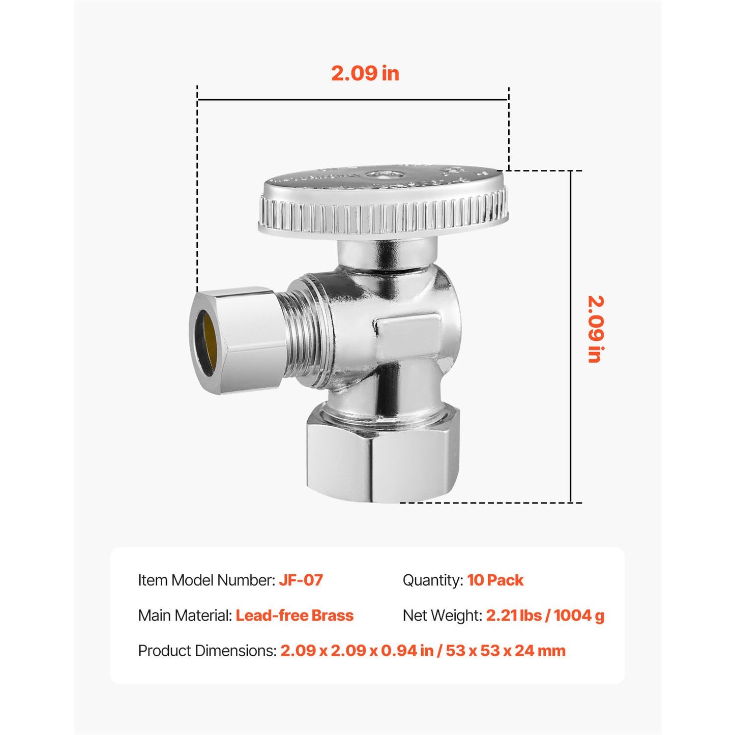 10-Pack Angle Stop Valve, 1/4 Turn Water Shut Off Valves, 1/2" Nominal (5/8" OD) Compression Inlet x 3/8" OD Compression Outlet Shutoff Valve for Bathroom Kitchen Toilet Shower Plumbing