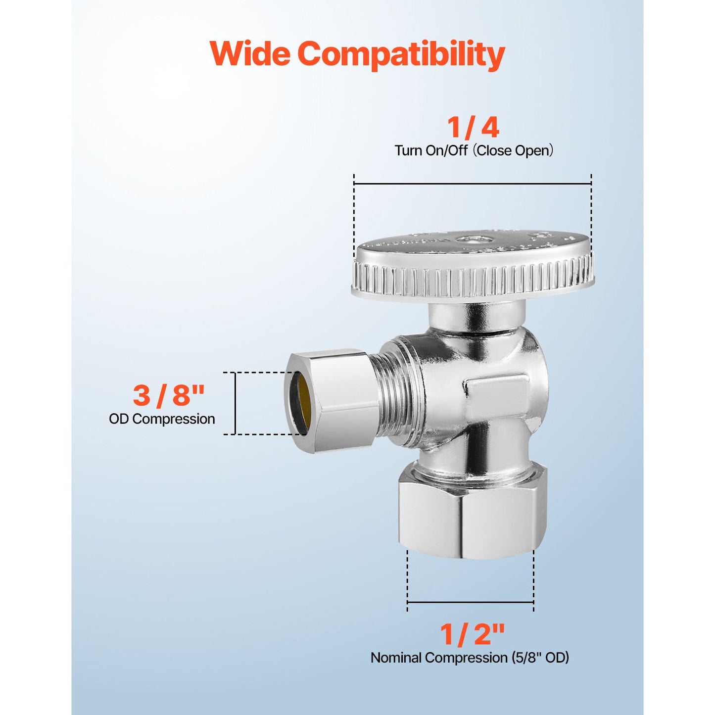10-Pack Angle Stop Valve, 1/4 Turn Water Shut Off Valves, 1/2" Nominal (5/8" OD) Compression Inlet x 3/8" OD Compression Outlet Shutoff Valve for Bathroom Kitchen Toilet Shower Plumbing