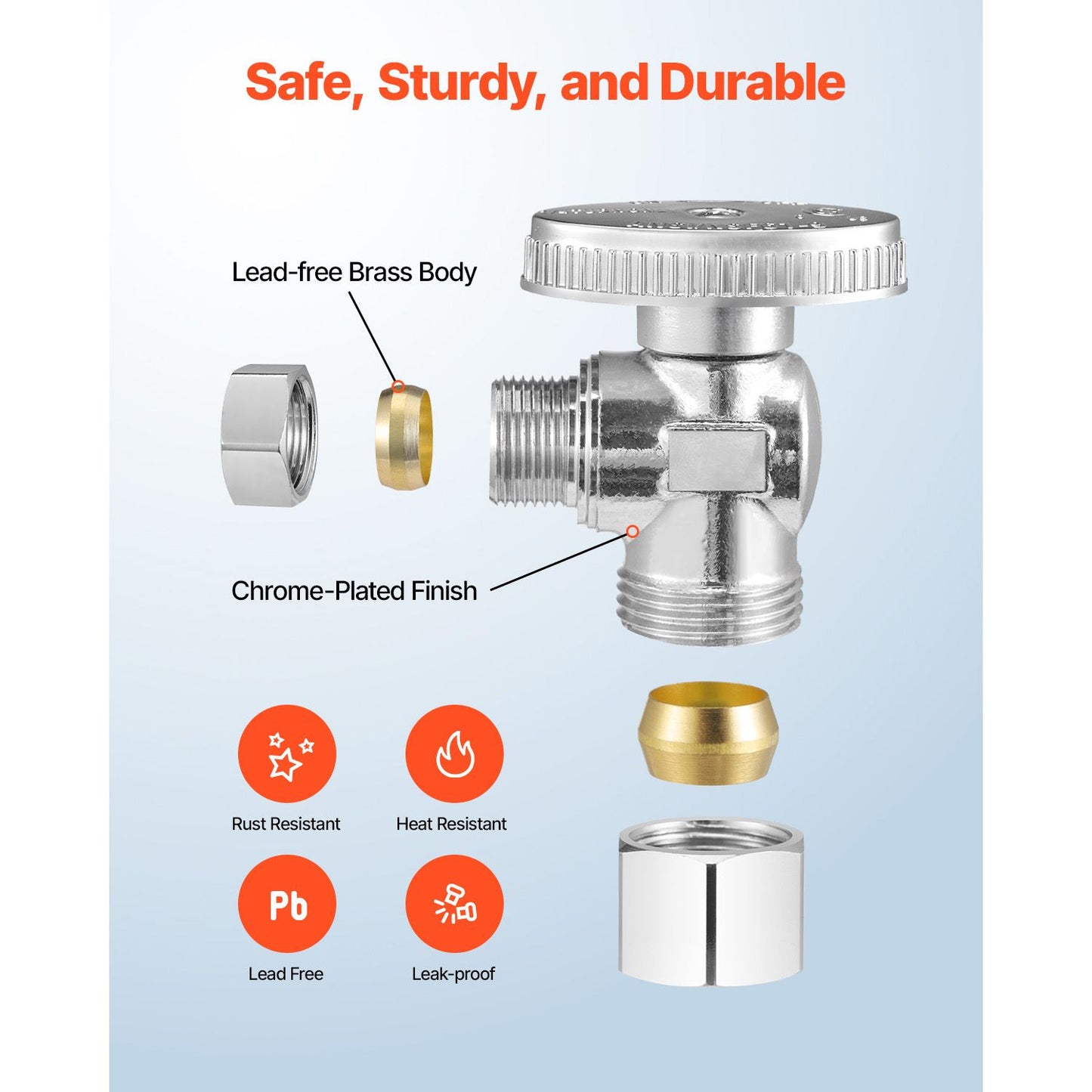 10-Pack Angle Stop Valve, 1/4 Turn Water Shut Off Valves, 1/2" Nominal (5/8" OD) Compression Inlet x 3/8" OD Compression Outlet Shutoff Valve for Bathroom Kitchen Toilet Shower Plumbing