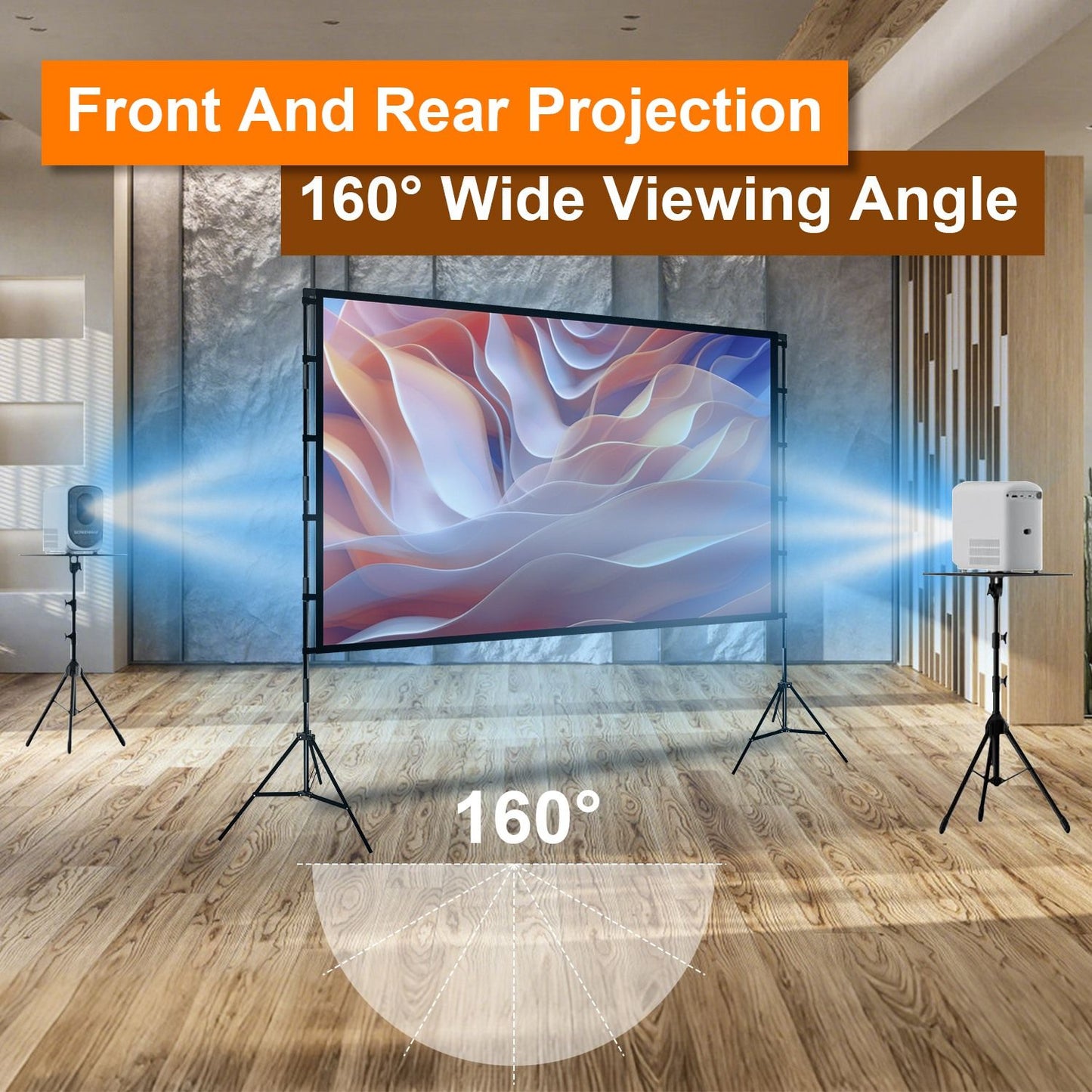 100-120" Portable Projector Screen with Stand, Foldable & Anti-Crease, HD 4K Movie Screen for Outdoor/Indoor Use, Home Theater, Parties & Business Presentations - Includes Carry Bag