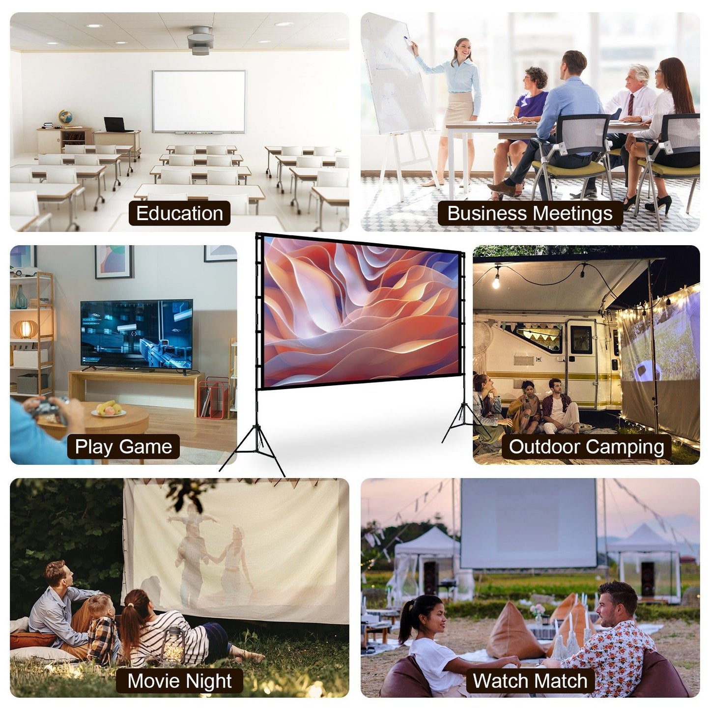 100-120" Portable Projector Screen with Stand, Foldable & Anti-Crease, HD 4K Movie Screen for Outdoor/Indoor Use, Home Theater, Parties & Business Presentations - Includes Carry Bag