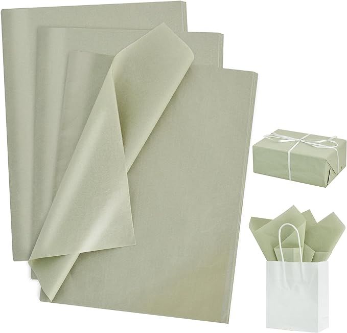 100 Sheets Sage Green Tissue Paper Bulk, Wrapping Tissue Paper for Gift Bags, 14 x 20 Inch Gift Wrap for Birthday Wedding Graduation DIY Crafts Holiday Flowers
