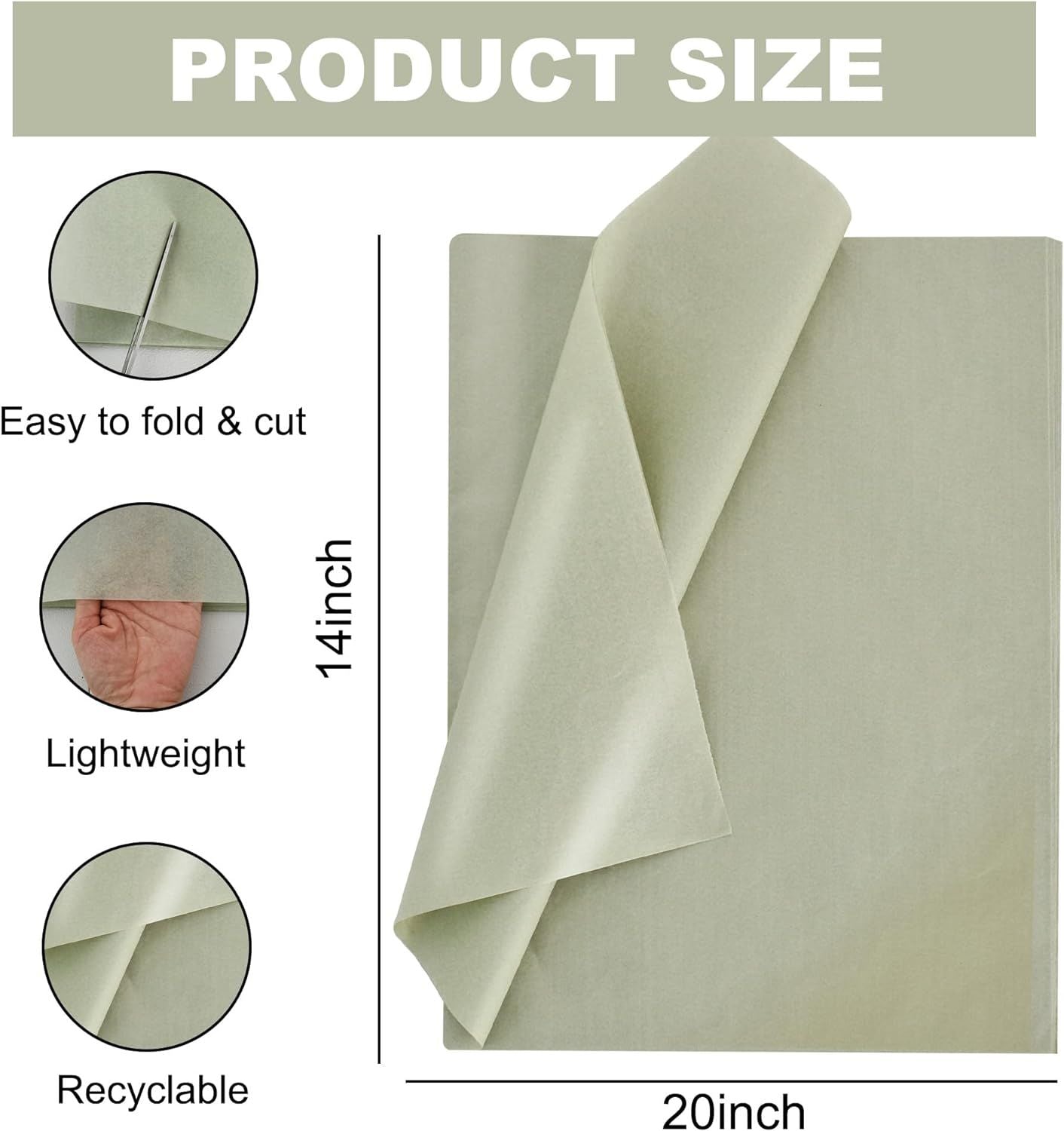 100 Sheets Sage Green Tissue Paper Bulk, Wrapping Tissue Paper for Gift Bags, 14 x 20 Inch Gift Wrap for Birthday Wedding Graduation DIY Crafts Holiday Flowers