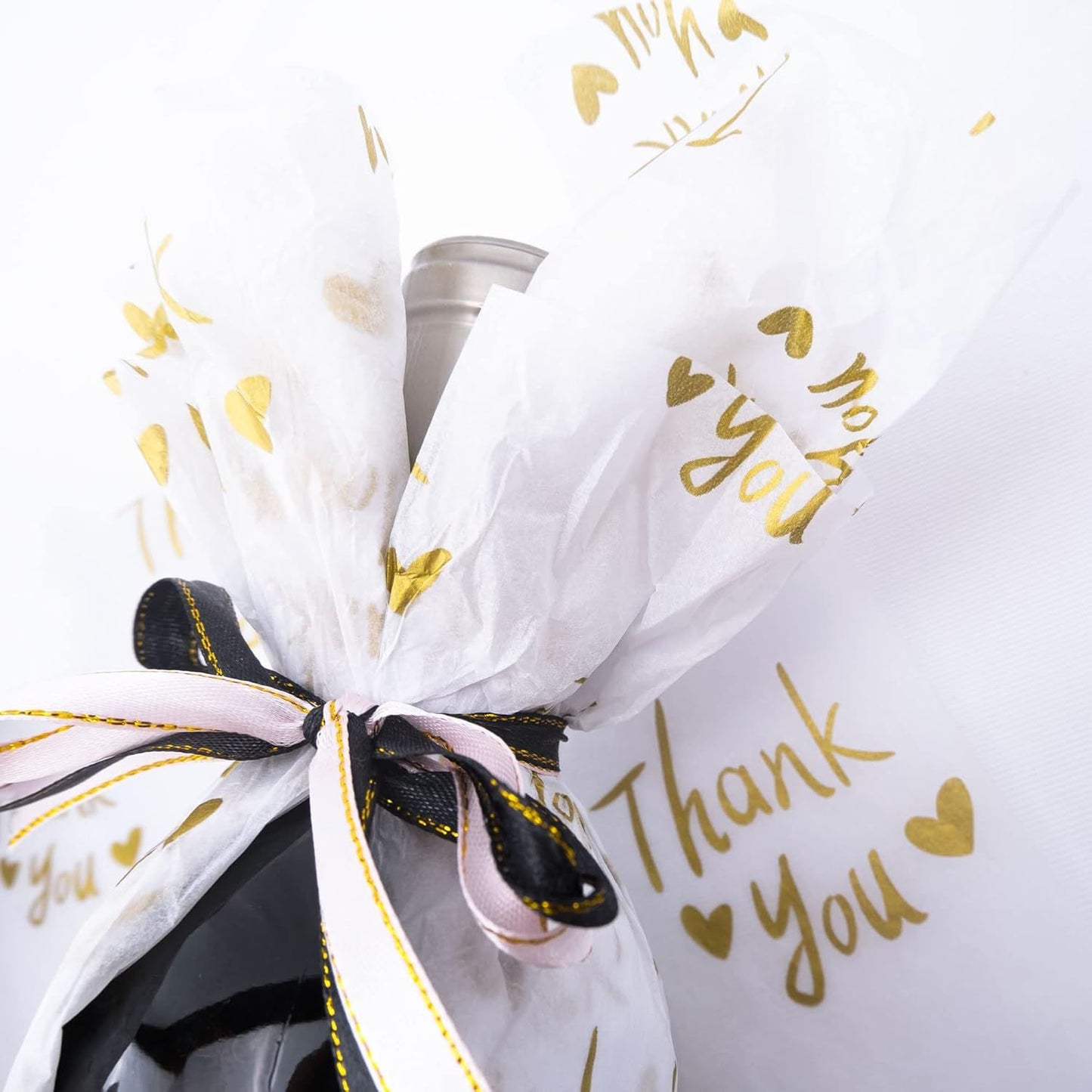 100 Sheets White with Metallic Gold Thank You Tissue Paper Bulk,20" x 14",Gold Thank You Tissues Paper for Packaging, Gift Bags, Graduation,Birthday,Thanks giving