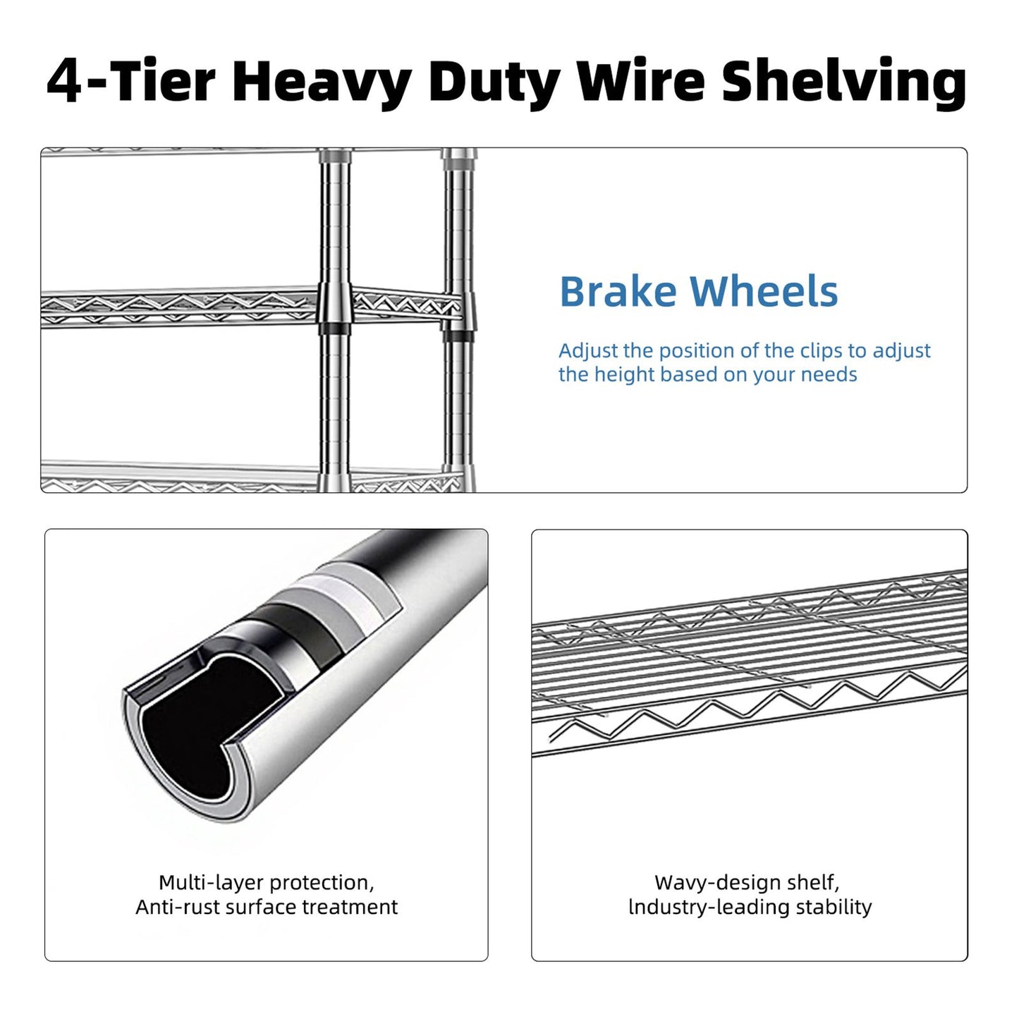 1000 lbs Storage Shelving 4-Tier Utility Shelving Unit Steel Organizer Wire Rack for Home,Kitchen,Office,Chrome (13.7" D x 23.6" W x 53.4" H)